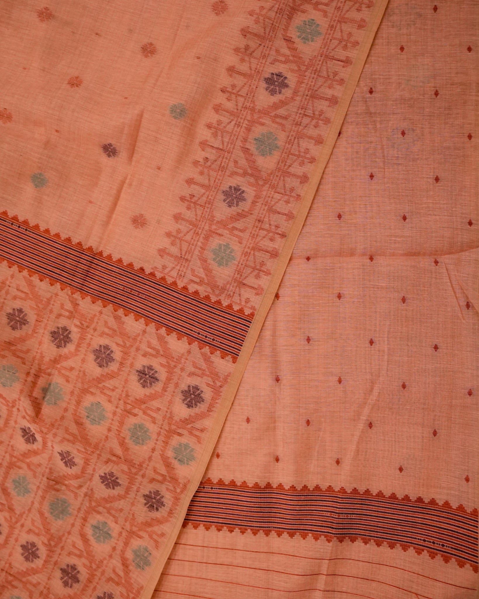 Pink Muga Cotton Saree with Jamdhani Weaving