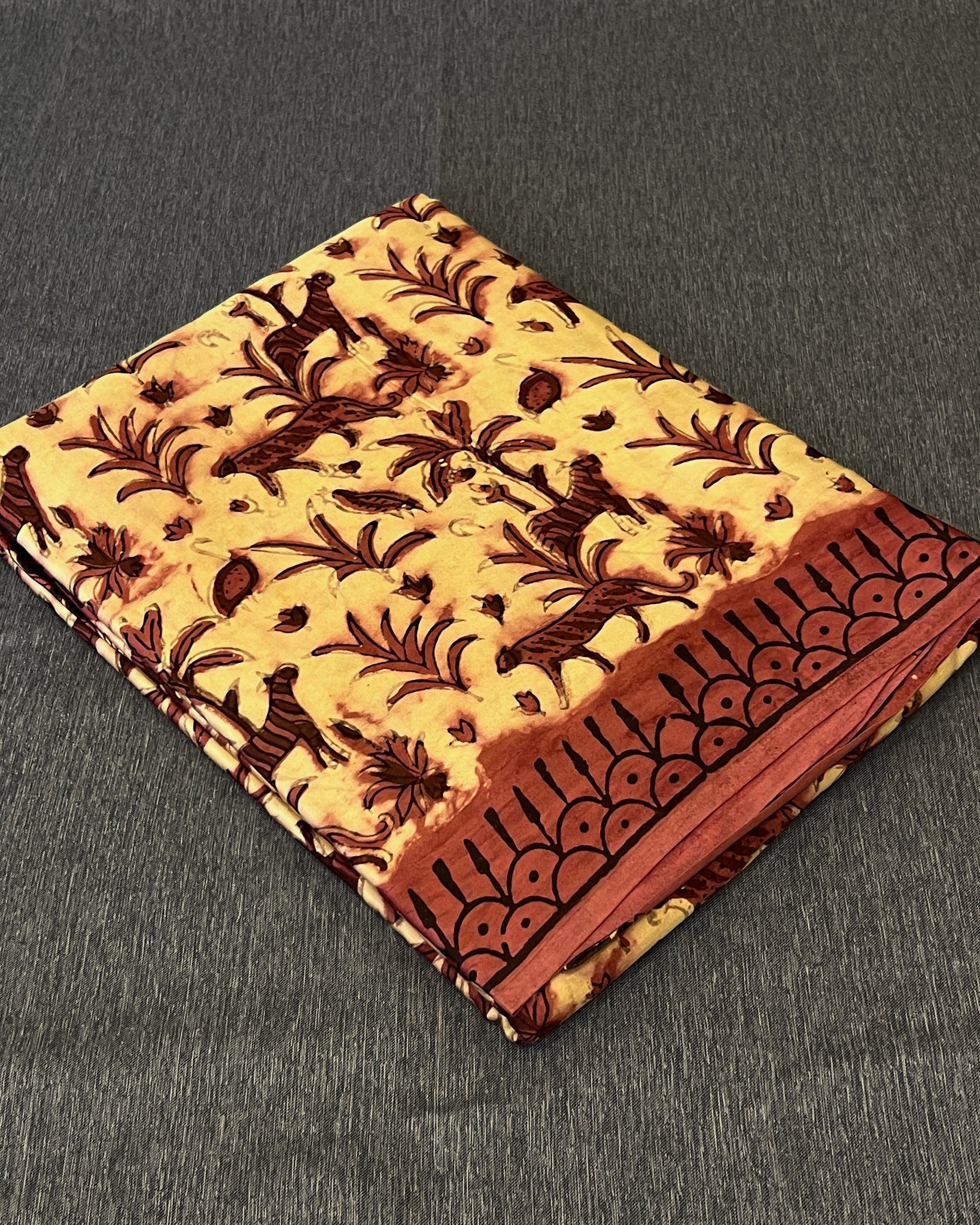 Pure Modal Silk Brown Cream Tones Hand Block Printed