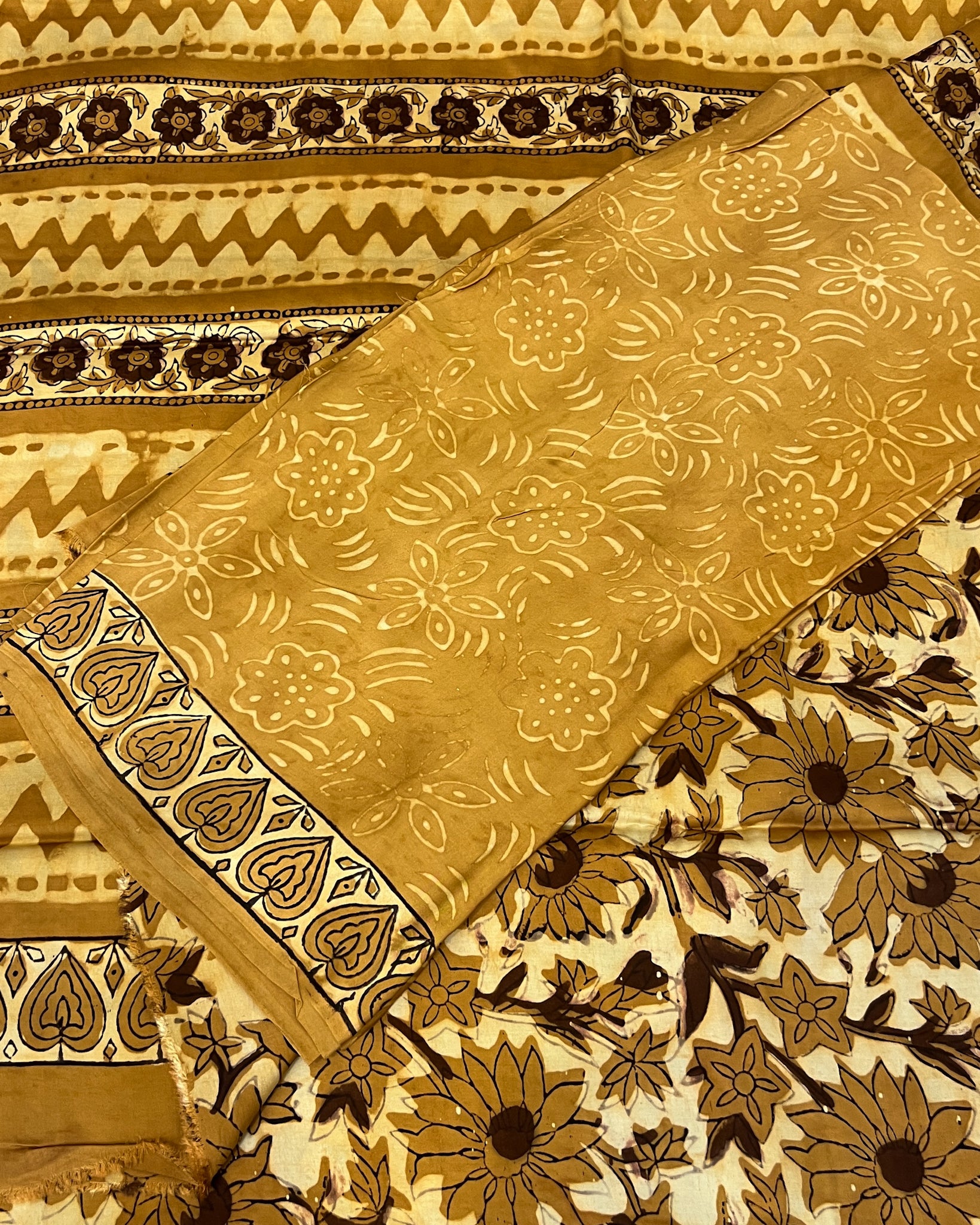 Pure Modal Silk Golden Brown Tones Hand Block Printed