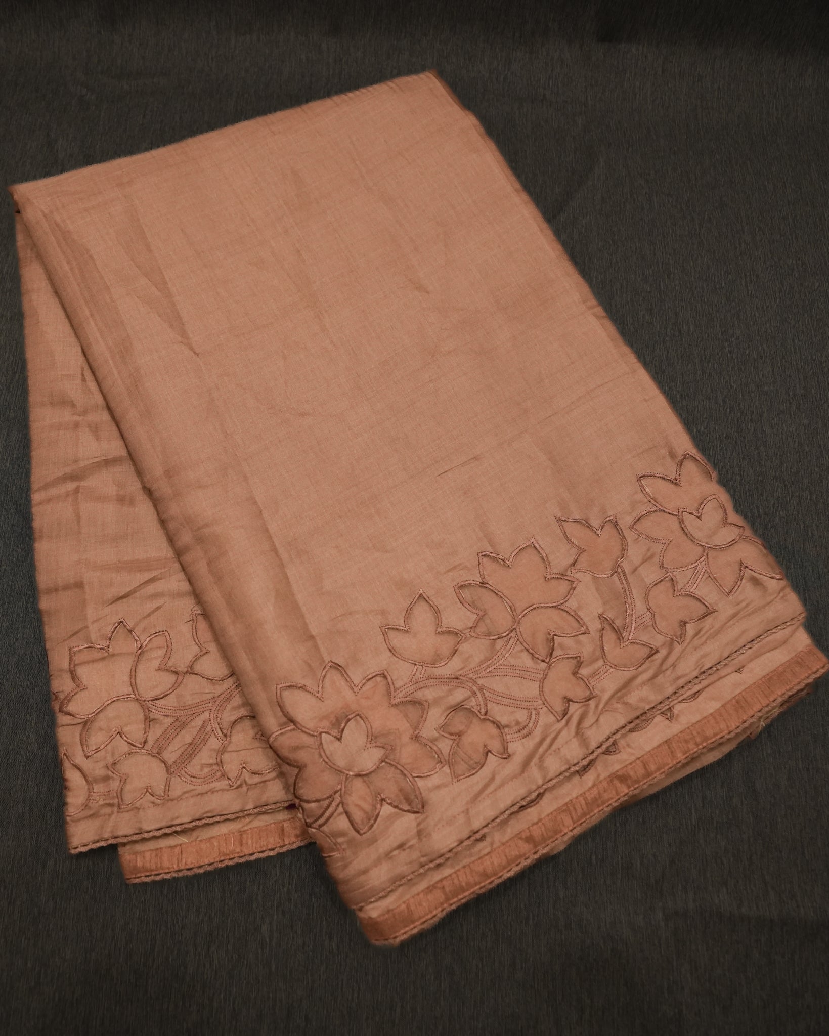 Tussar Premium Saree in Plain Peach with Appliqué Work Border