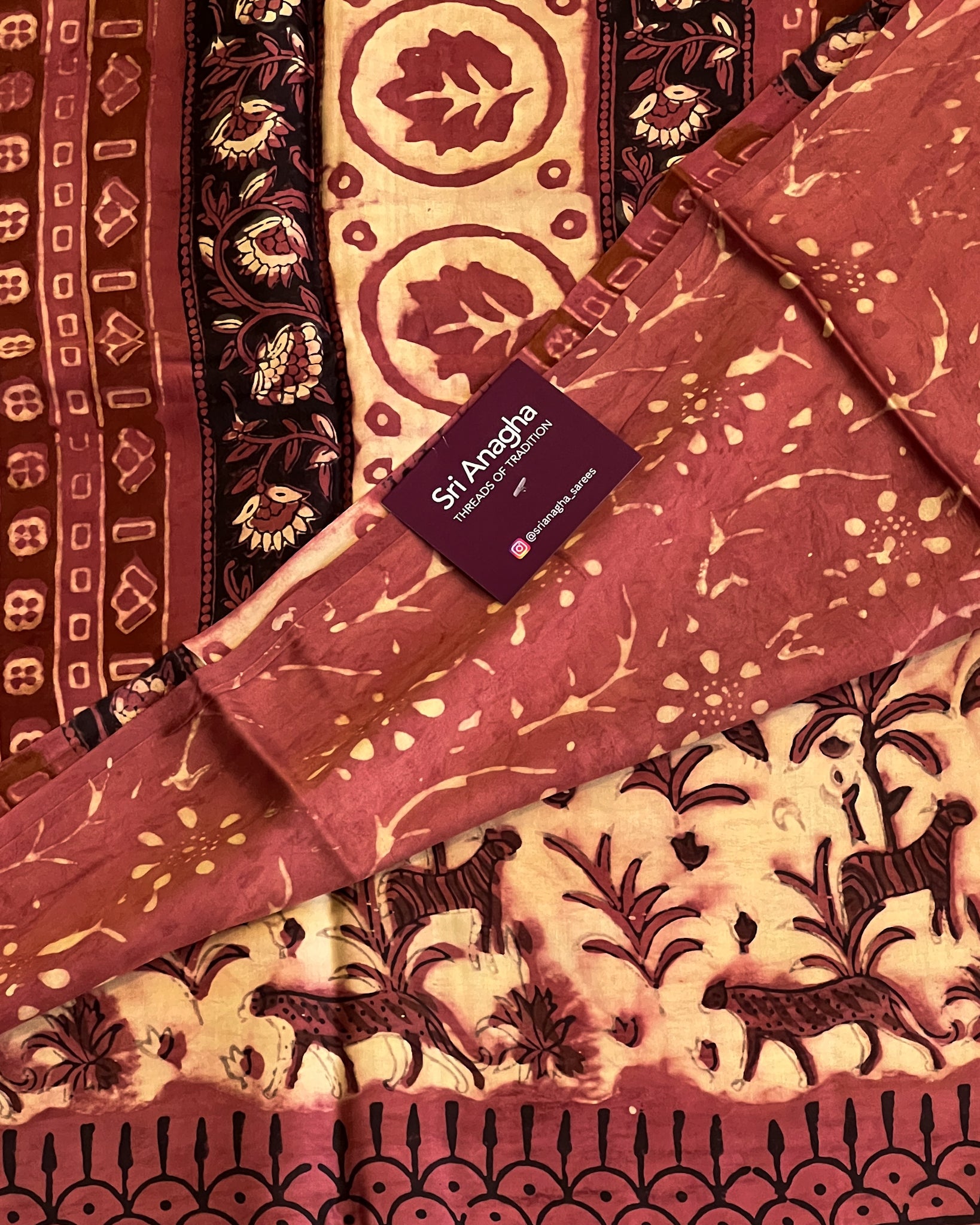 Pure Modal Silk Brown Cream Tones Hand Block Printed