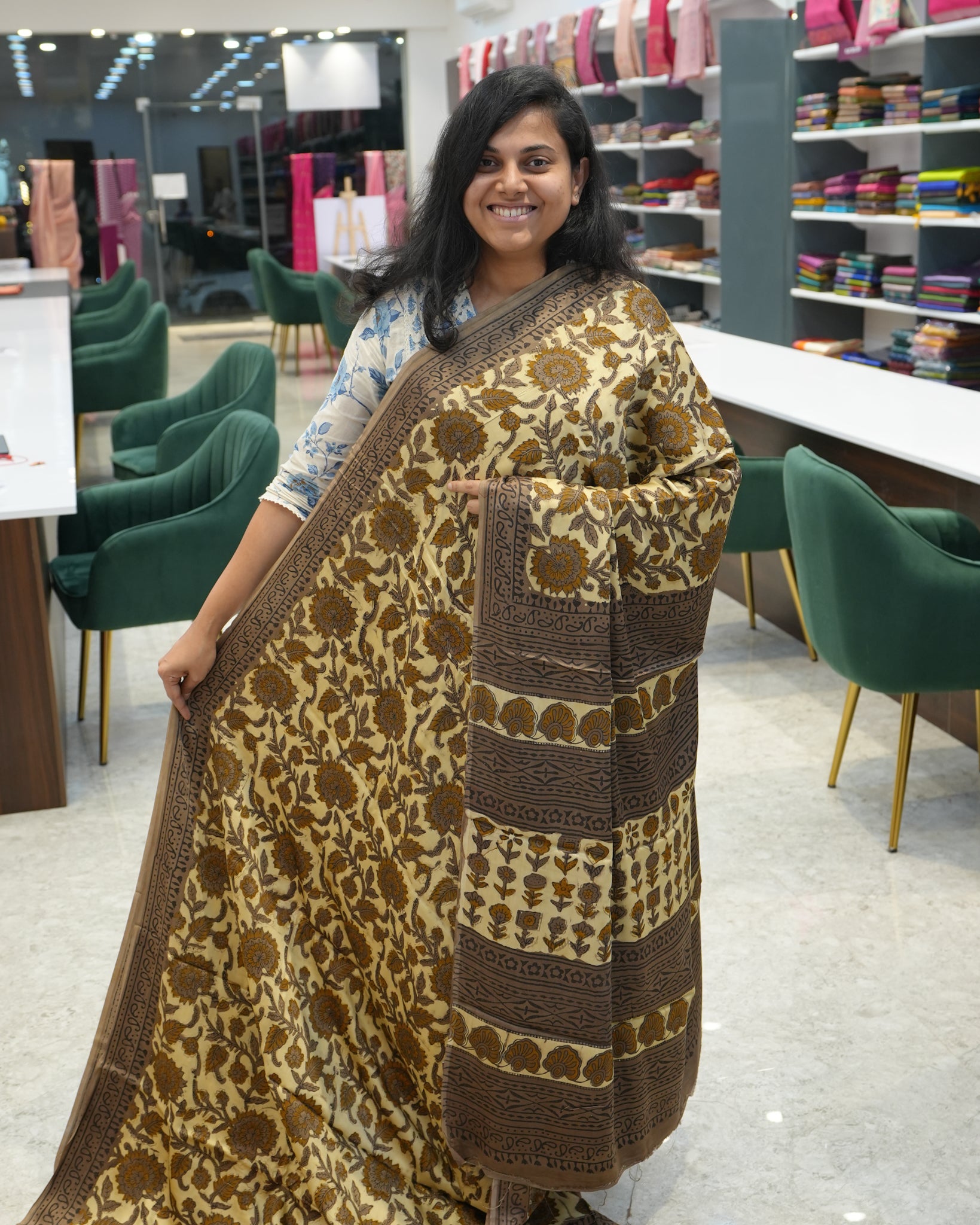 Pure Modal Silk Beige Brown Tones Hand Block Printed