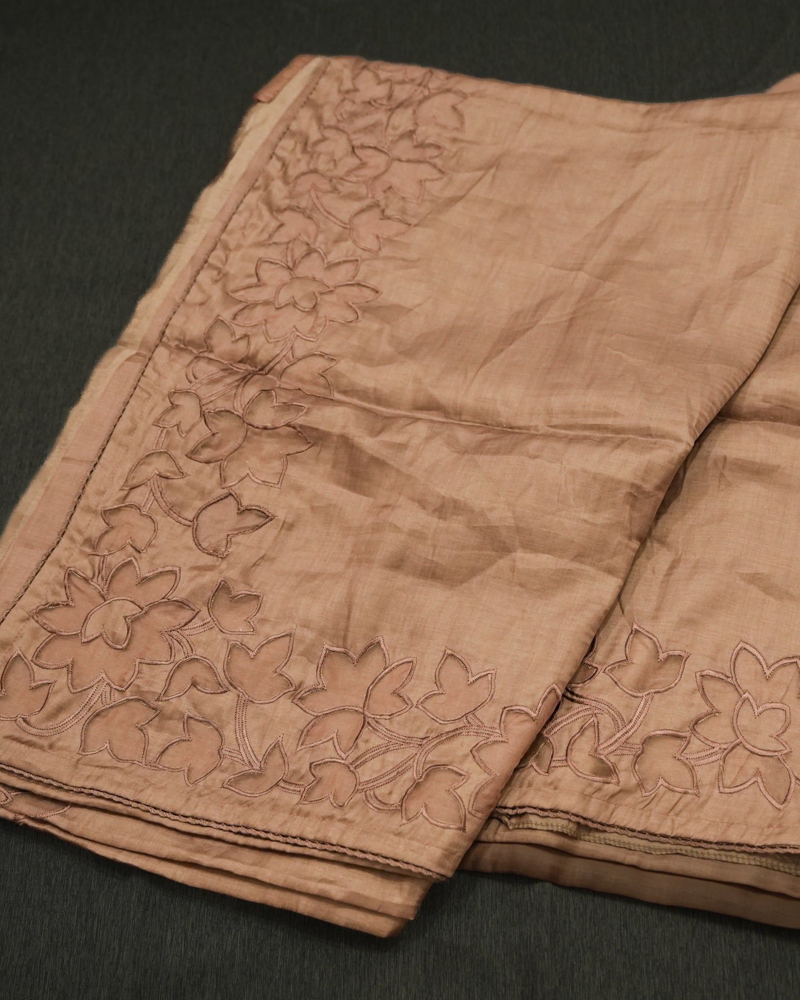 Tussar Premium Saree in Plain Peach with Appliqué Work Border