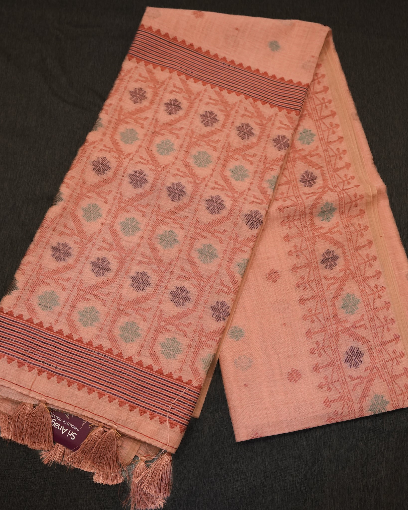 Pink Muga Cotton Saree with Jamdhani Weaving