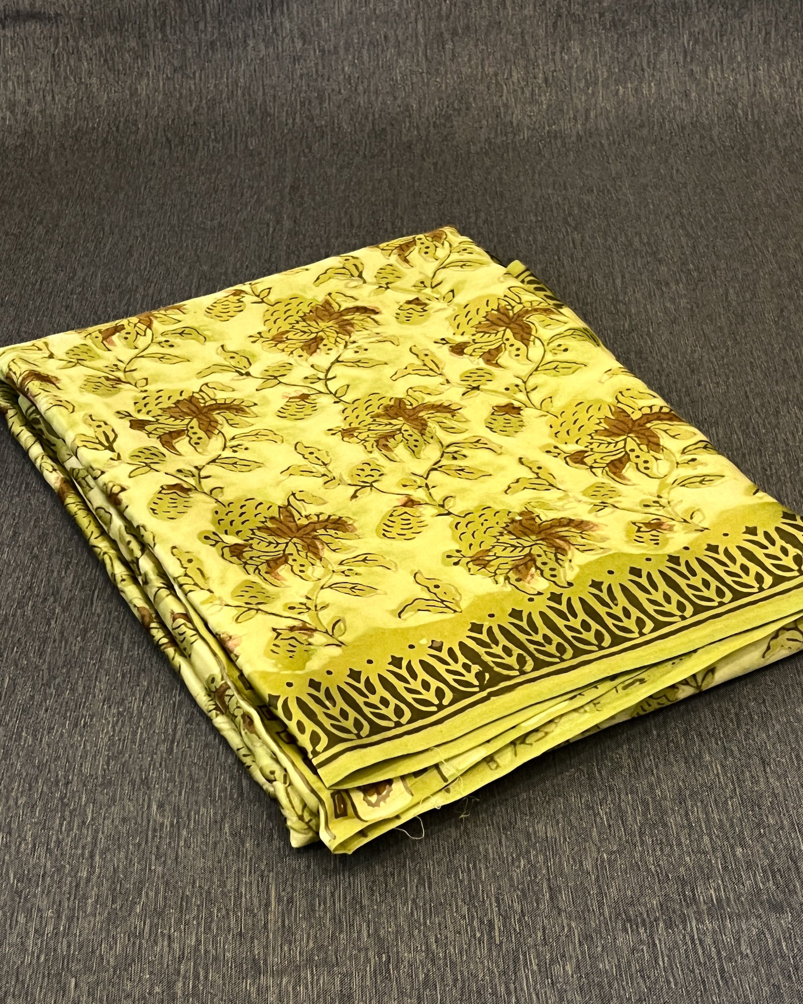 Pure Modal Silk Olive Beige Tones Hand Block Printed