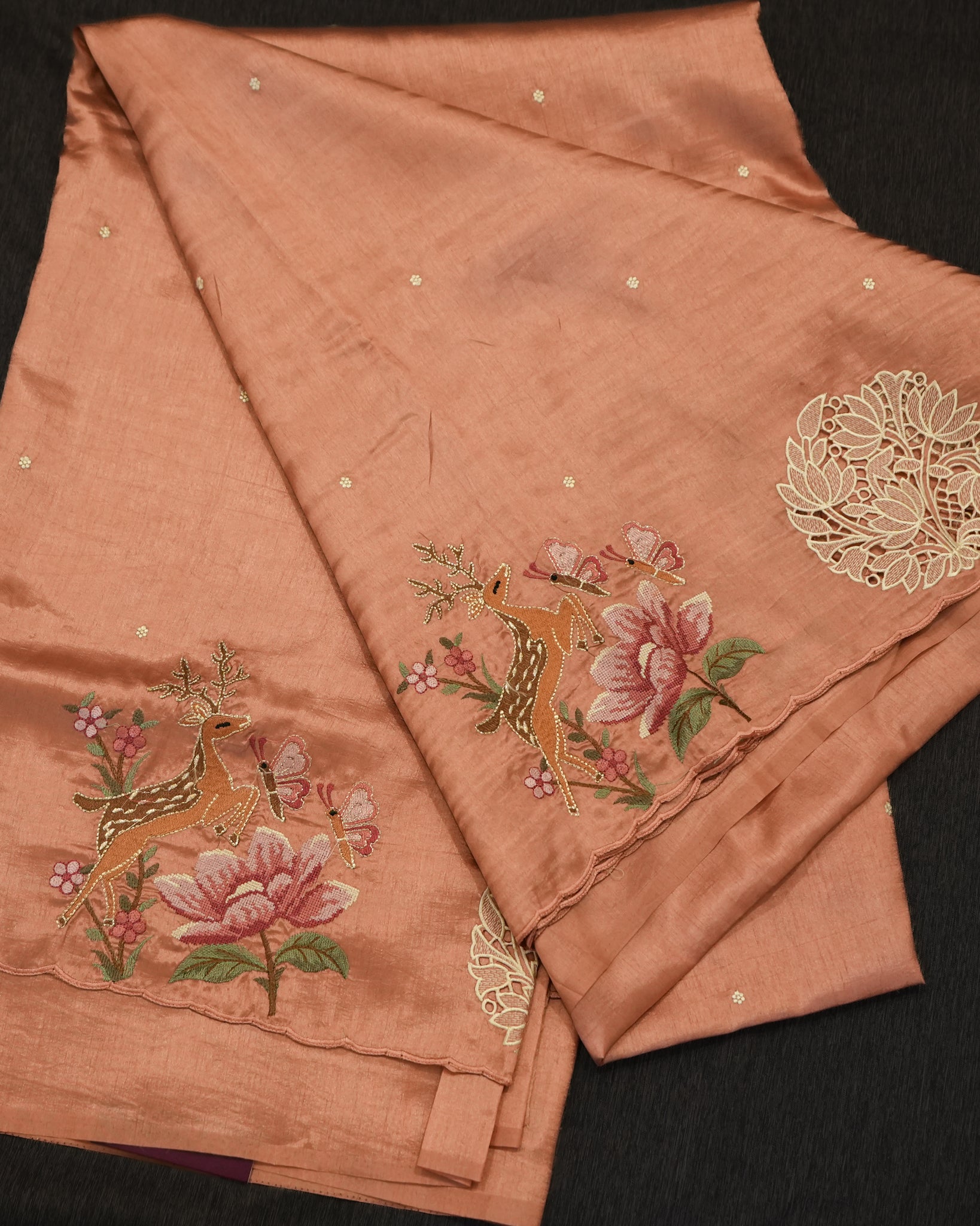 Pink Premium Tussar Saree with Cutwork Embroidery