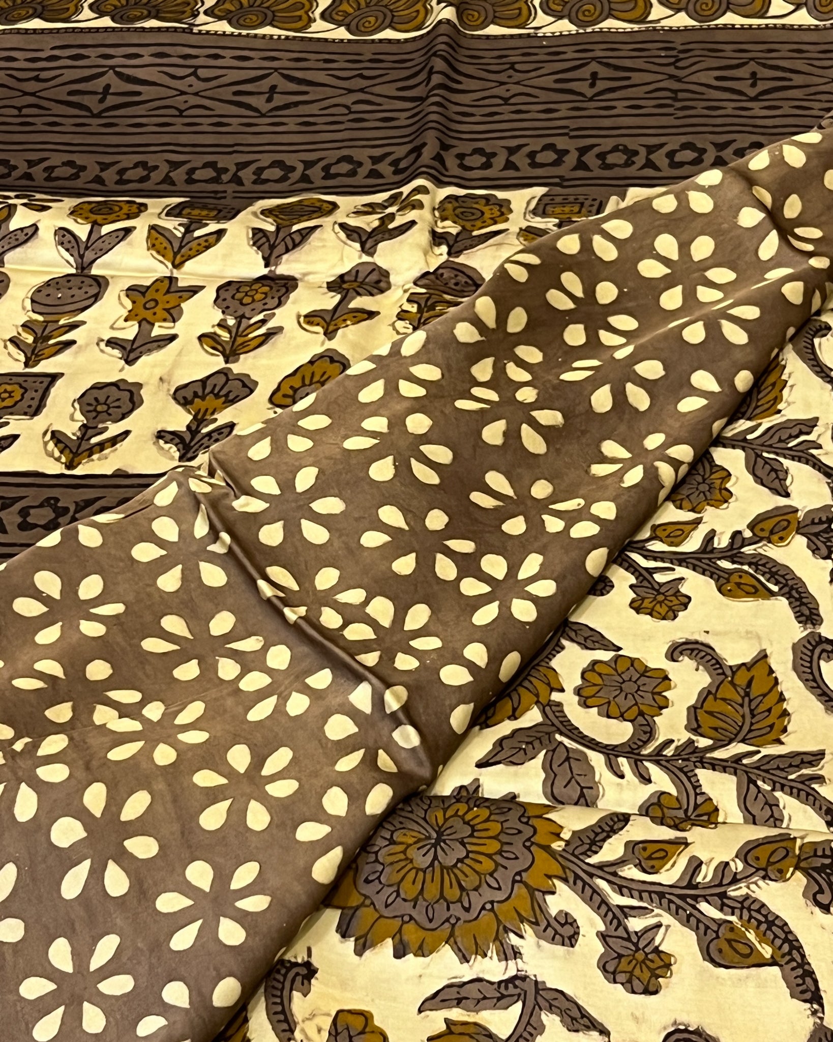 Pure Modal Silk Beige Brown Tones Hand Block Printed