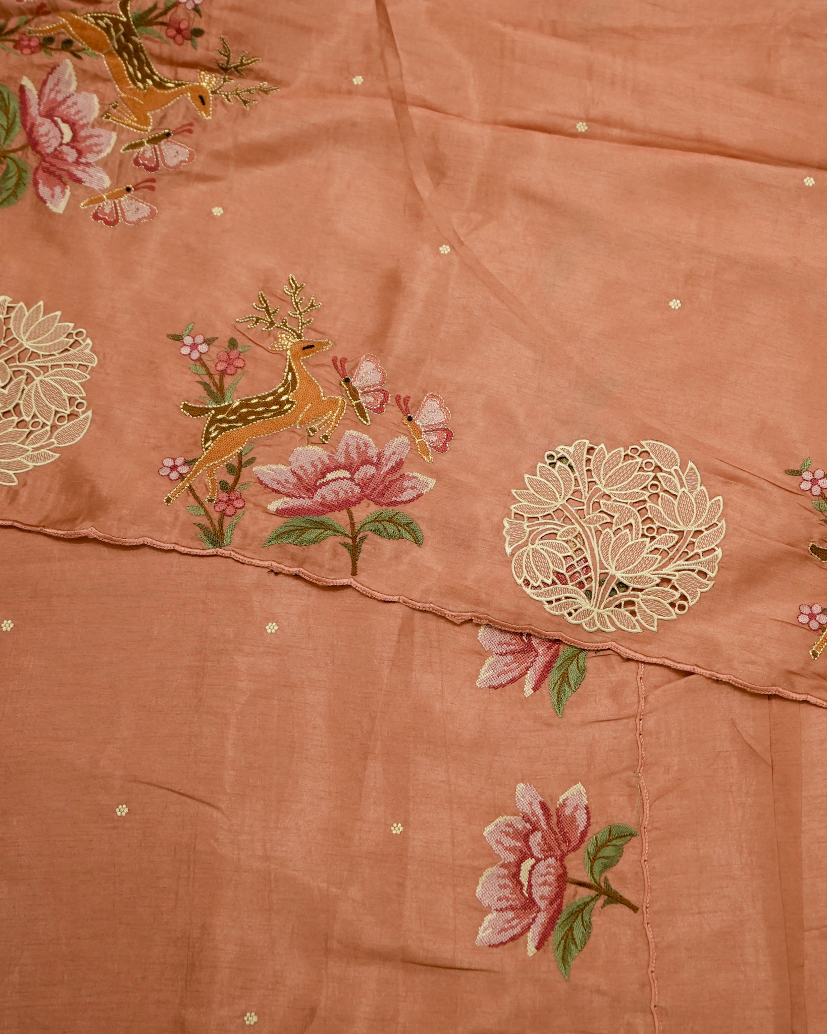 Pink Premium Tussar Saree with Cutwork Embroidery