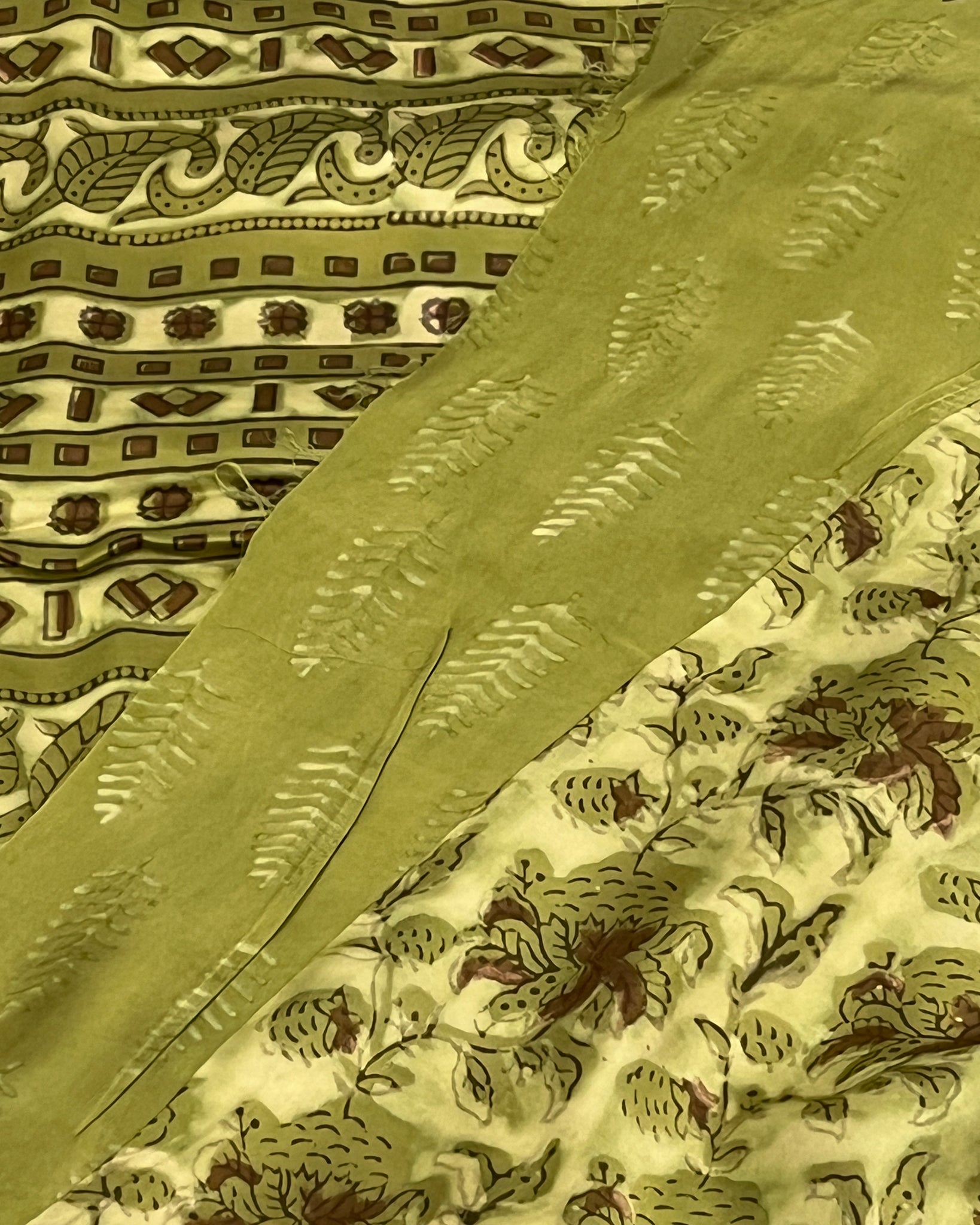 Pure Modal Silk Olive Beige Tones Hand Block Printed