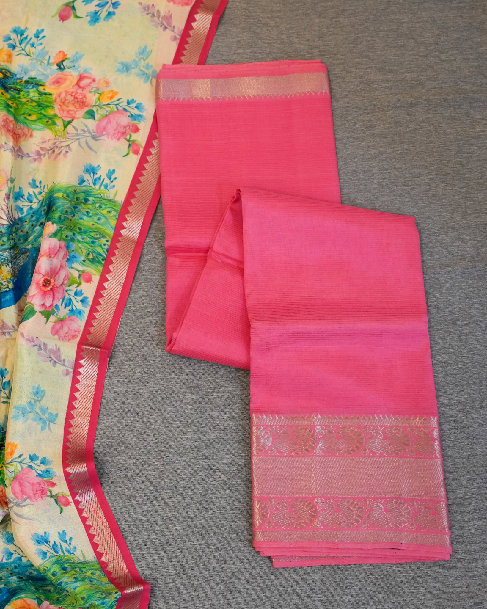 Pure Mangalagiri Silk Pink Lehenga Set Kalamkari Dupatta