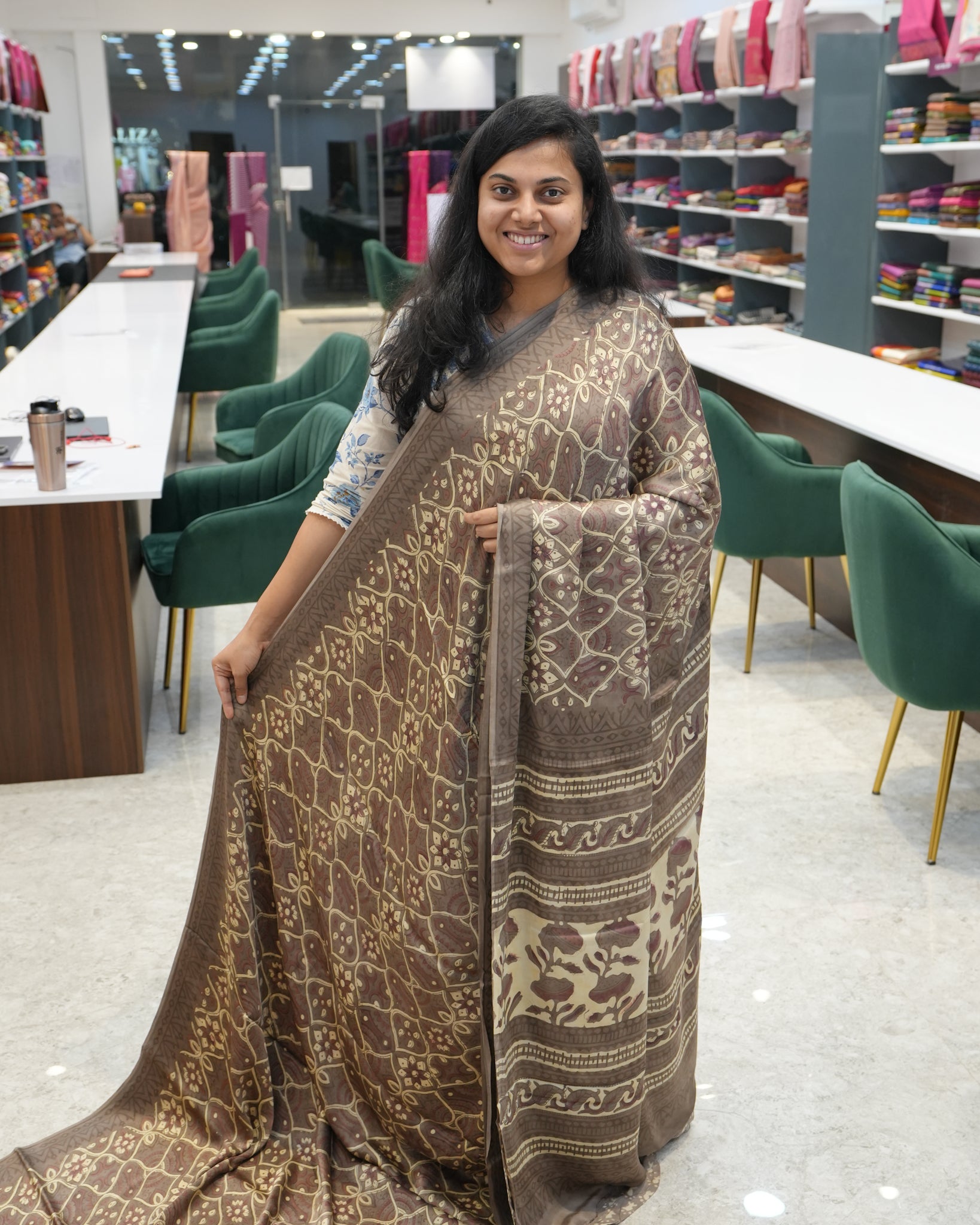 Pure Modal Silk Dark Brown Tones Hand Block Printed