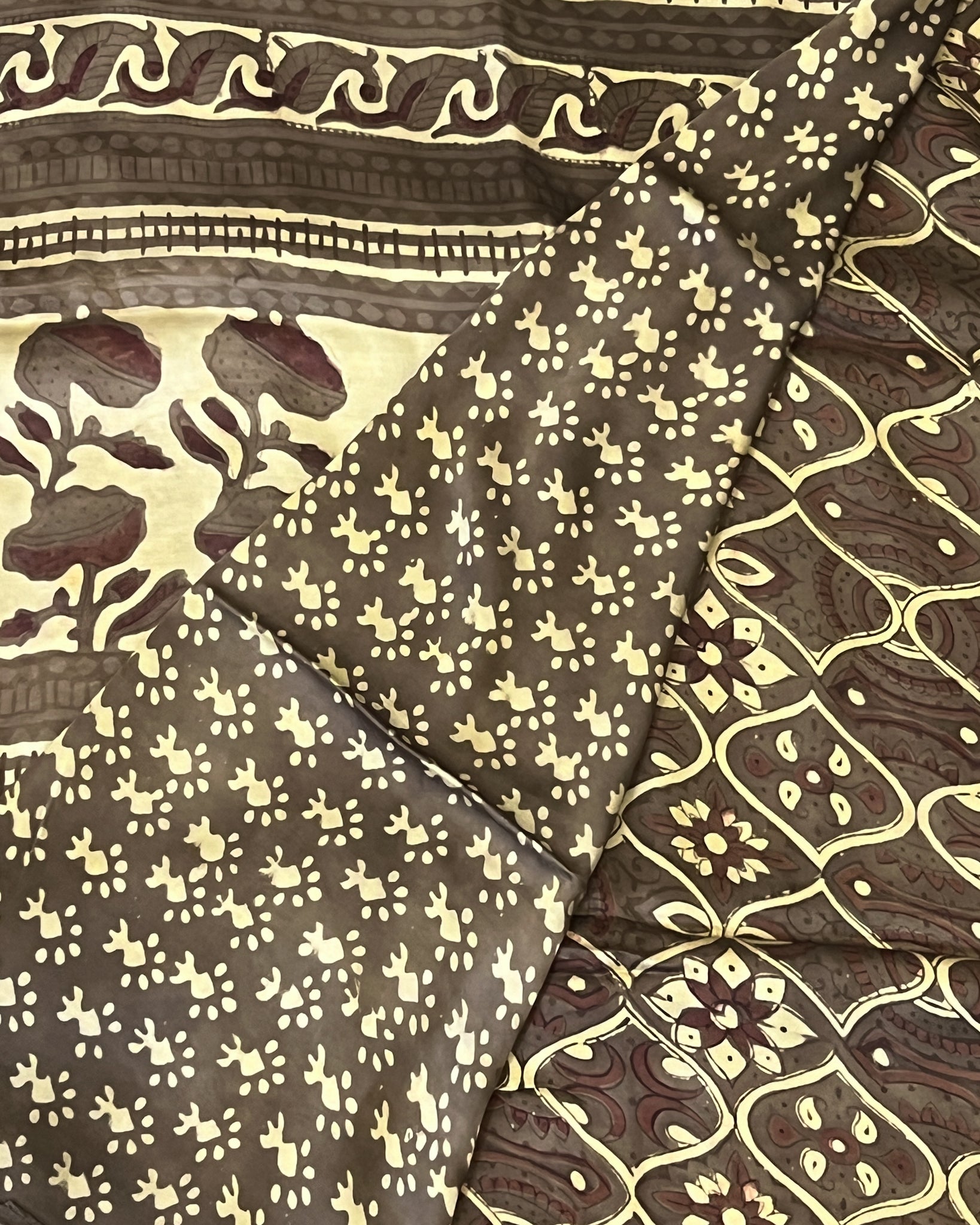 Pure Modal Silk Dark Brown Tones Hand Block Printed