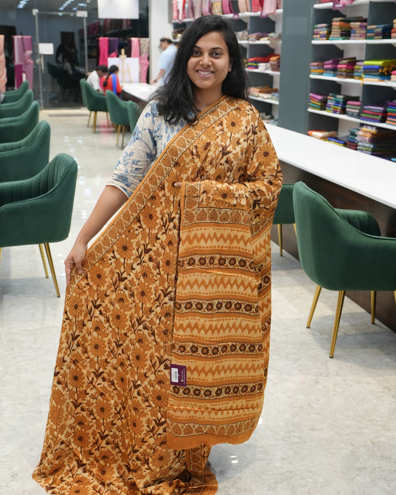 Pure Modal Silk Golden Brown Tones Hand Block Printed