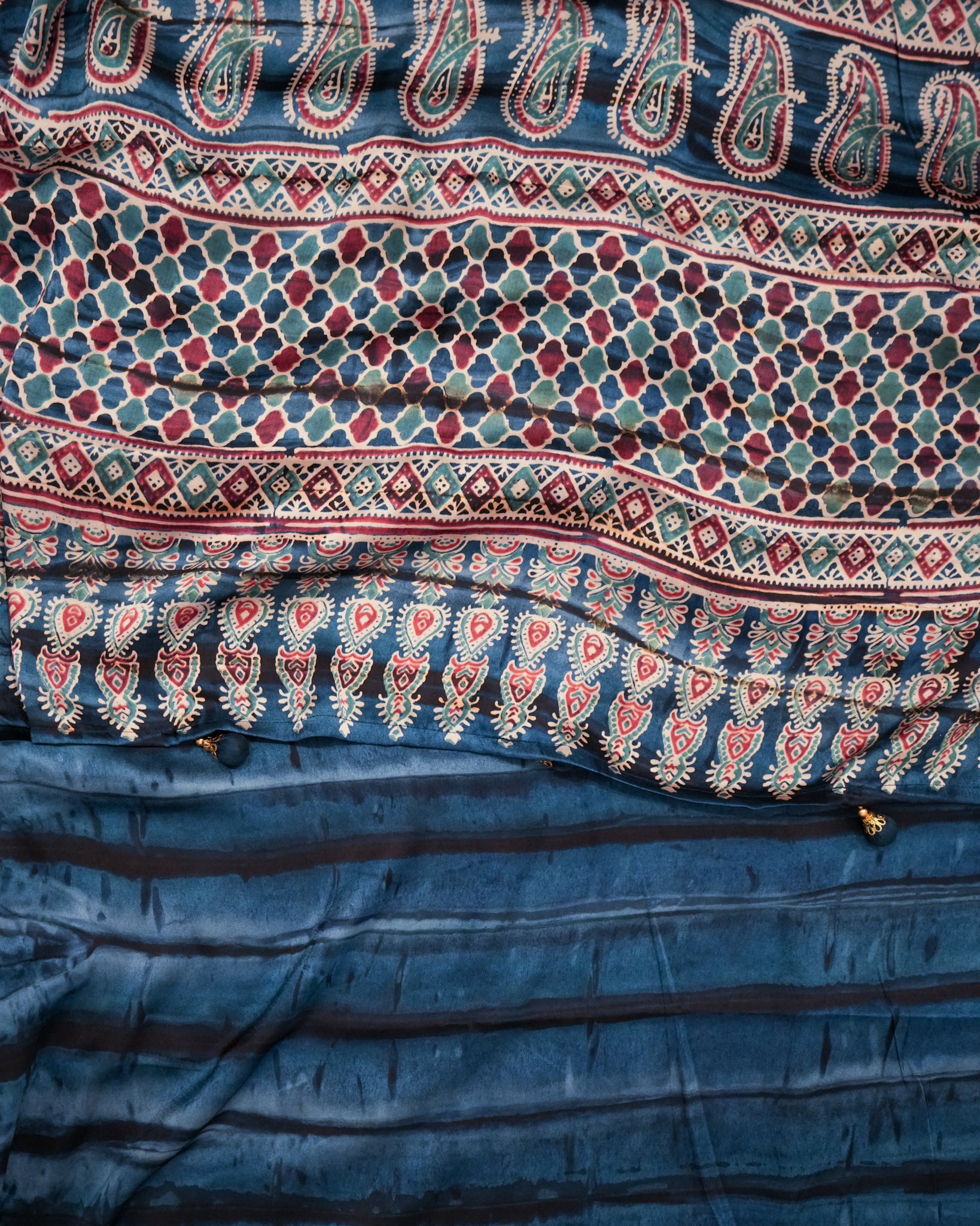 Premium Semi Modal Silk Saree in Blue with Shibori & Ajrakh Print