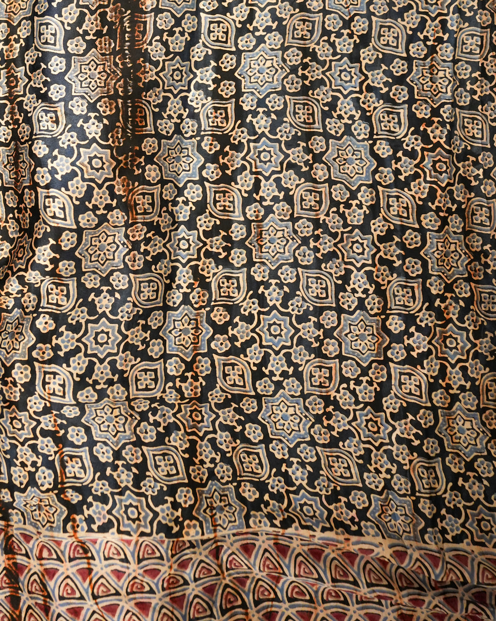 Premium Semi Modal Silk Saree in Black with Shibori & Ajrakh Print