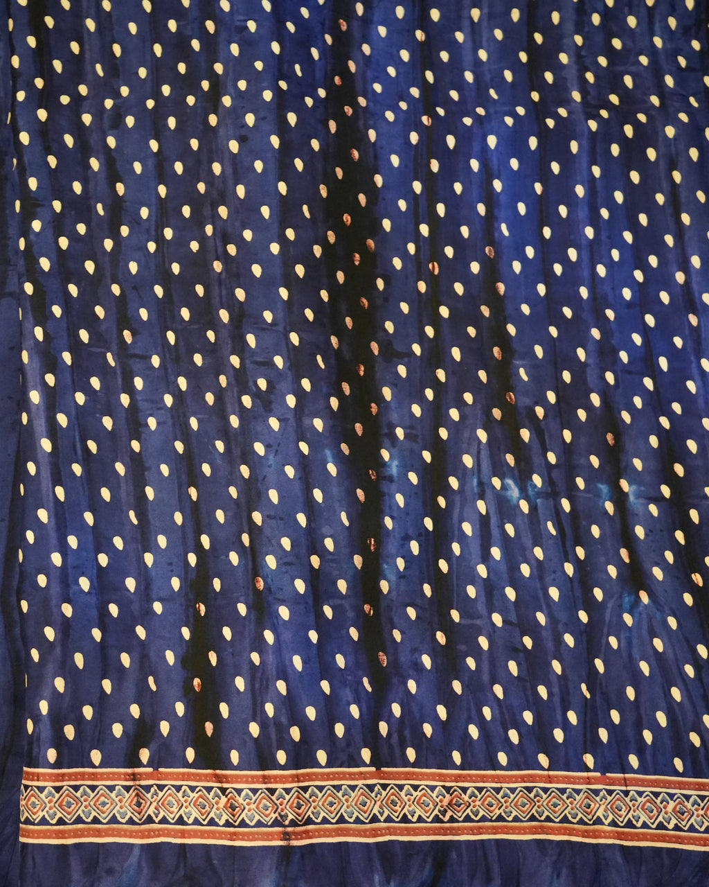 Premium Semi Modal Silk Saree in Dark Blue with Shibori & Ajrakh Print