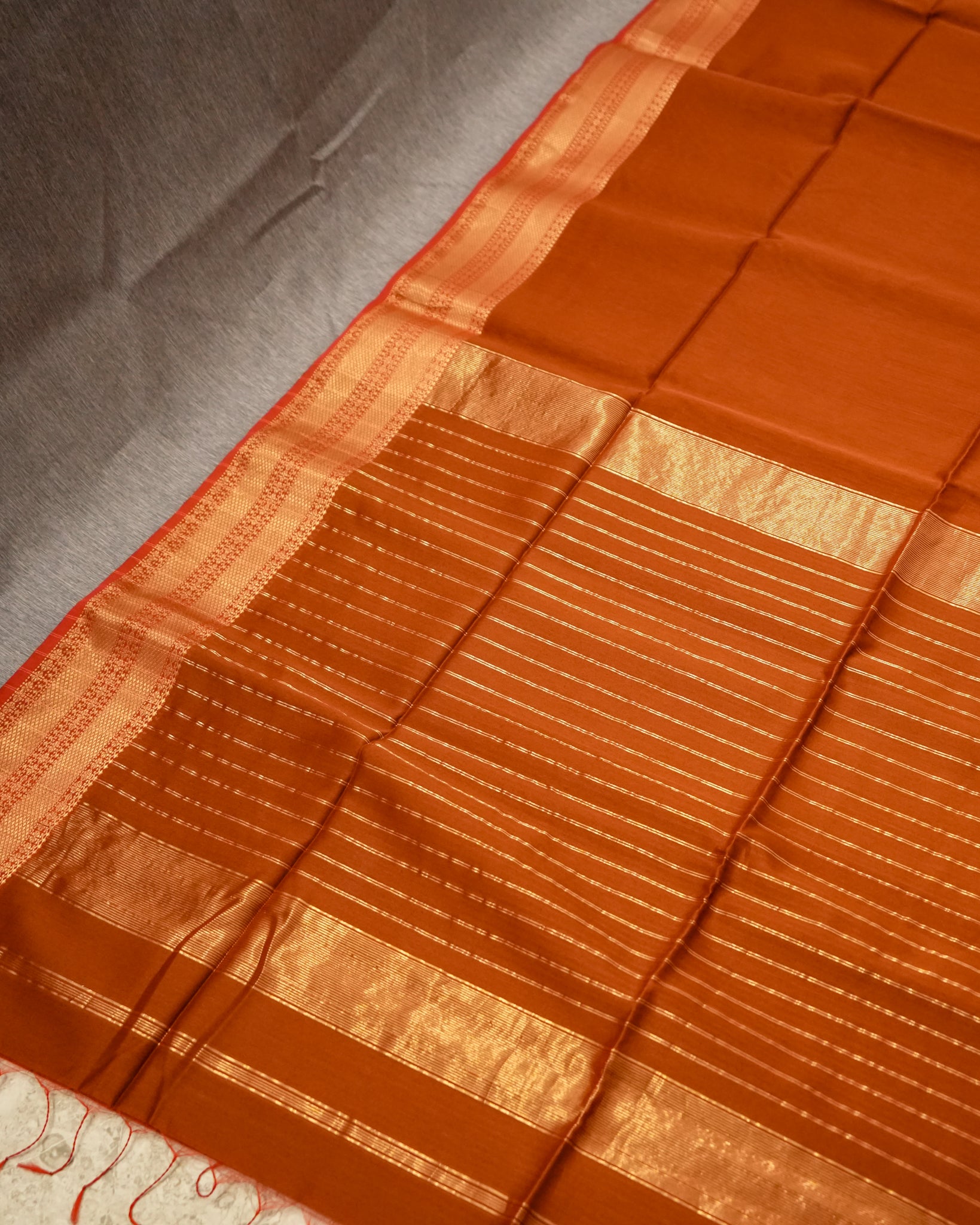 Rust Orange Woven Pure Silk Cotton Maheshwari Saree