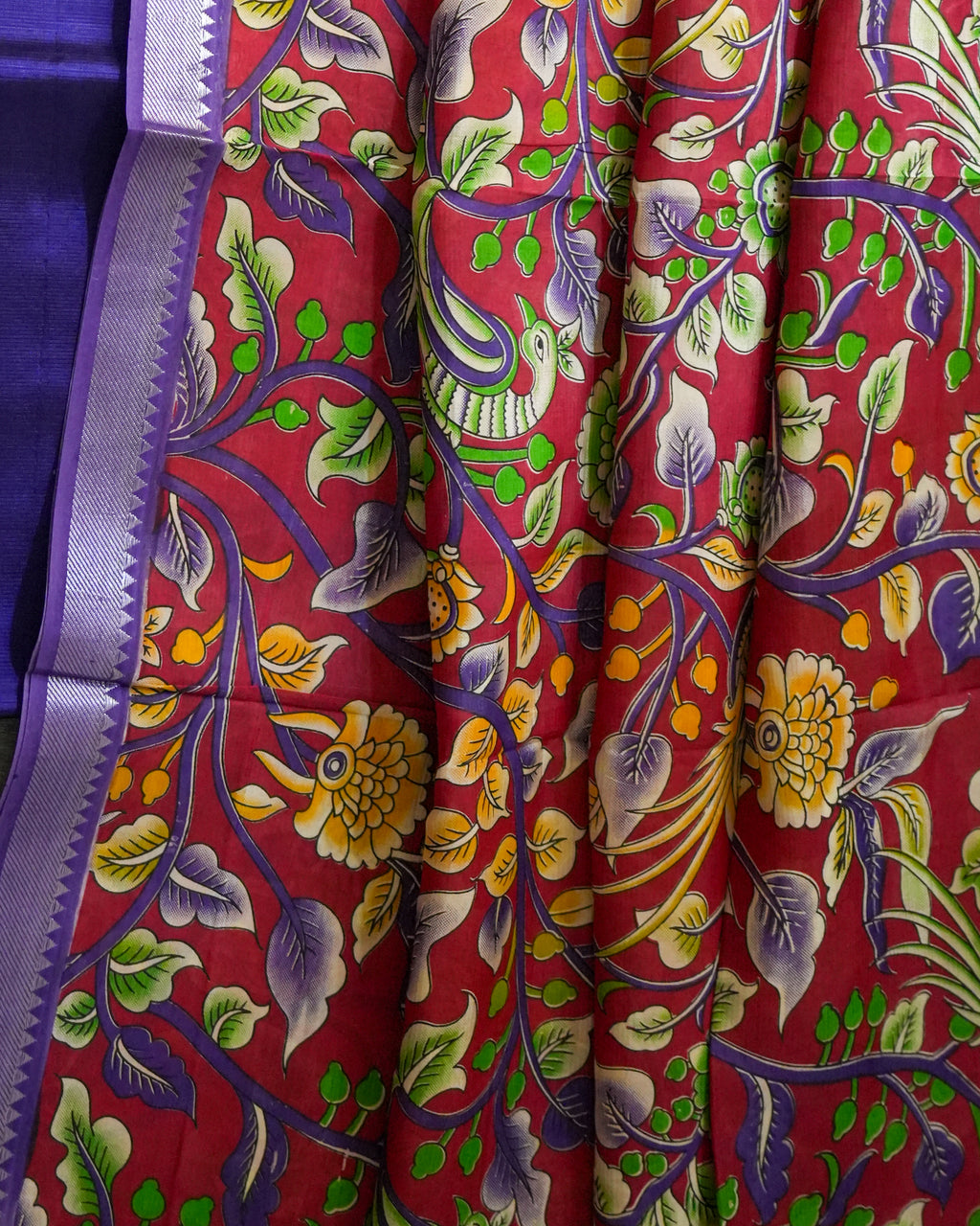 Mangalagiri Kanchi Border Unstitched Silk Top with Digital Print Silk Dupatta