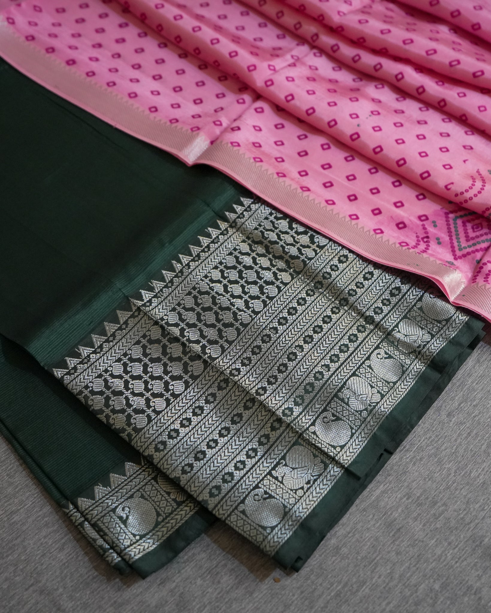 Mangalagiri Kanchi Border Unstitched Silk Top with Digital Print Silk Dupatta