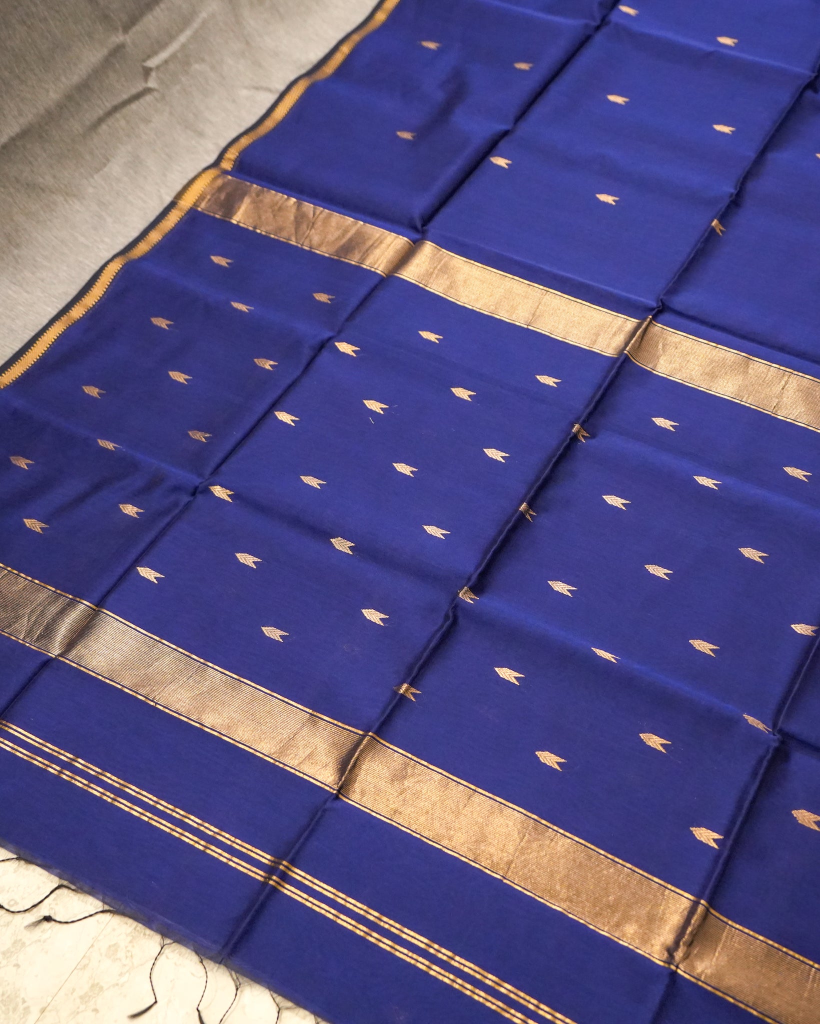 Dark Blue Woven Pure Silk Cotton Maheshwari Saree