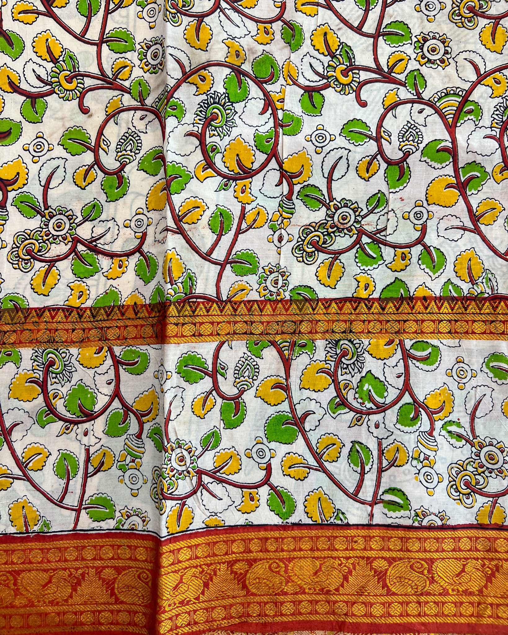 Mangalagiri Silk Saree with Kalamkari Border & Pallu | Reds