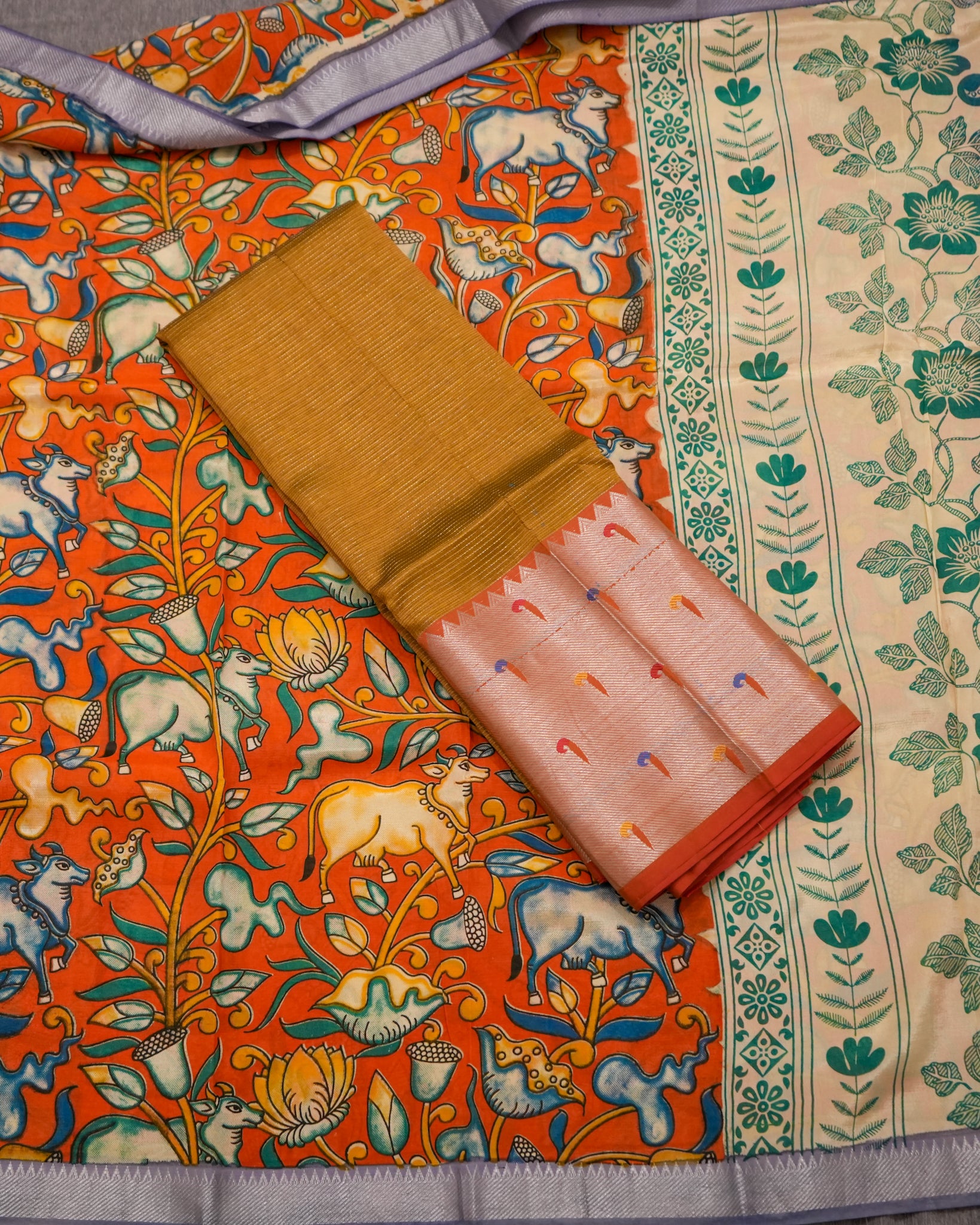 Mangalagiri Silk Mustard Lehenga Set Kalamkari Dupatta