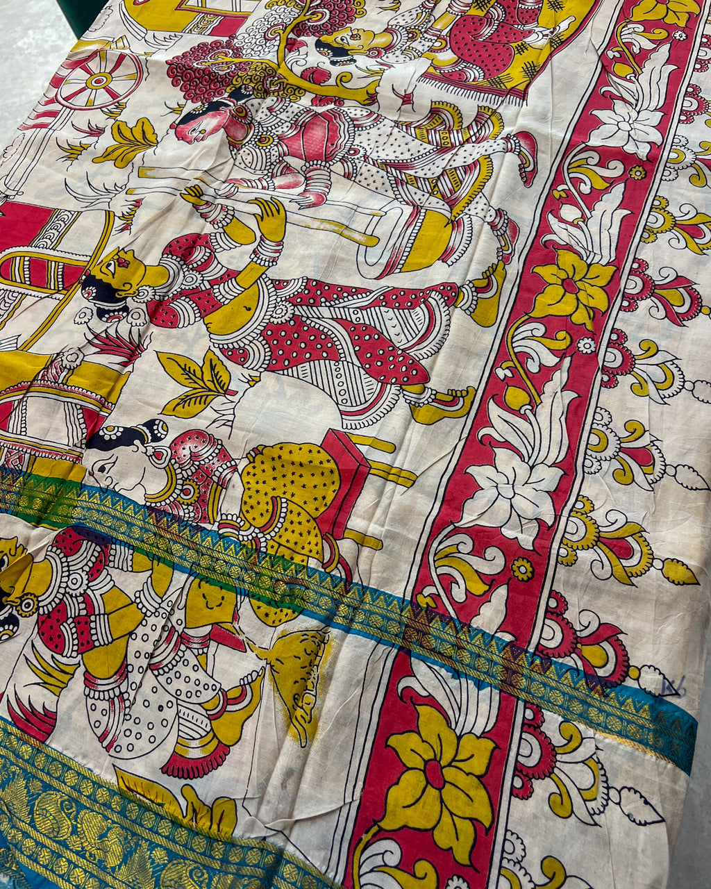 Mangalagiri Silk Saree with Kalamkari Border & Pallu | Yellow