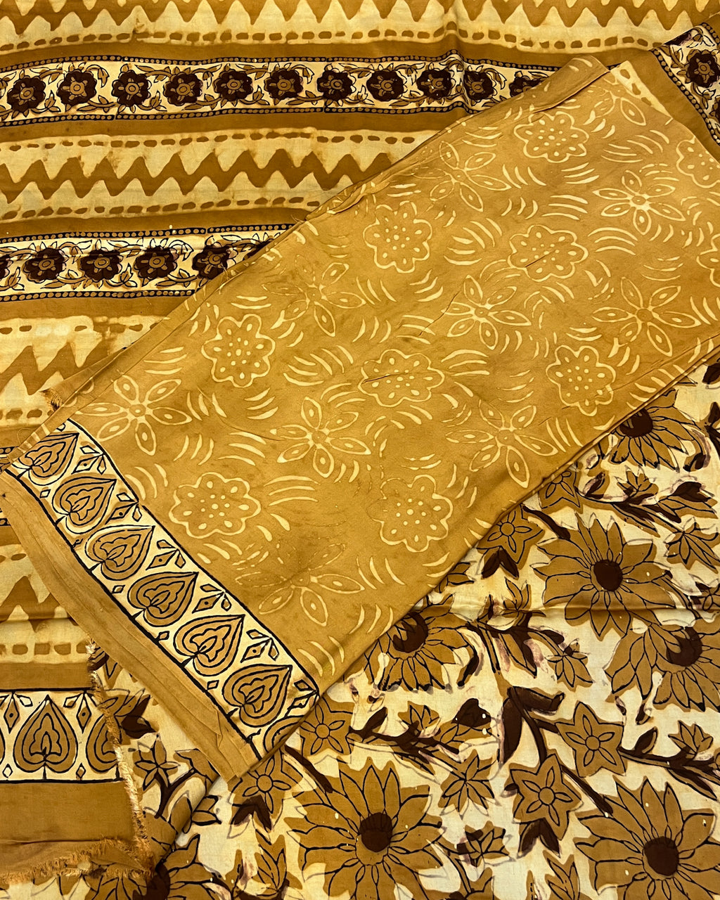 Pure Modal Silk Golden Brown Tones Hand Block Printed