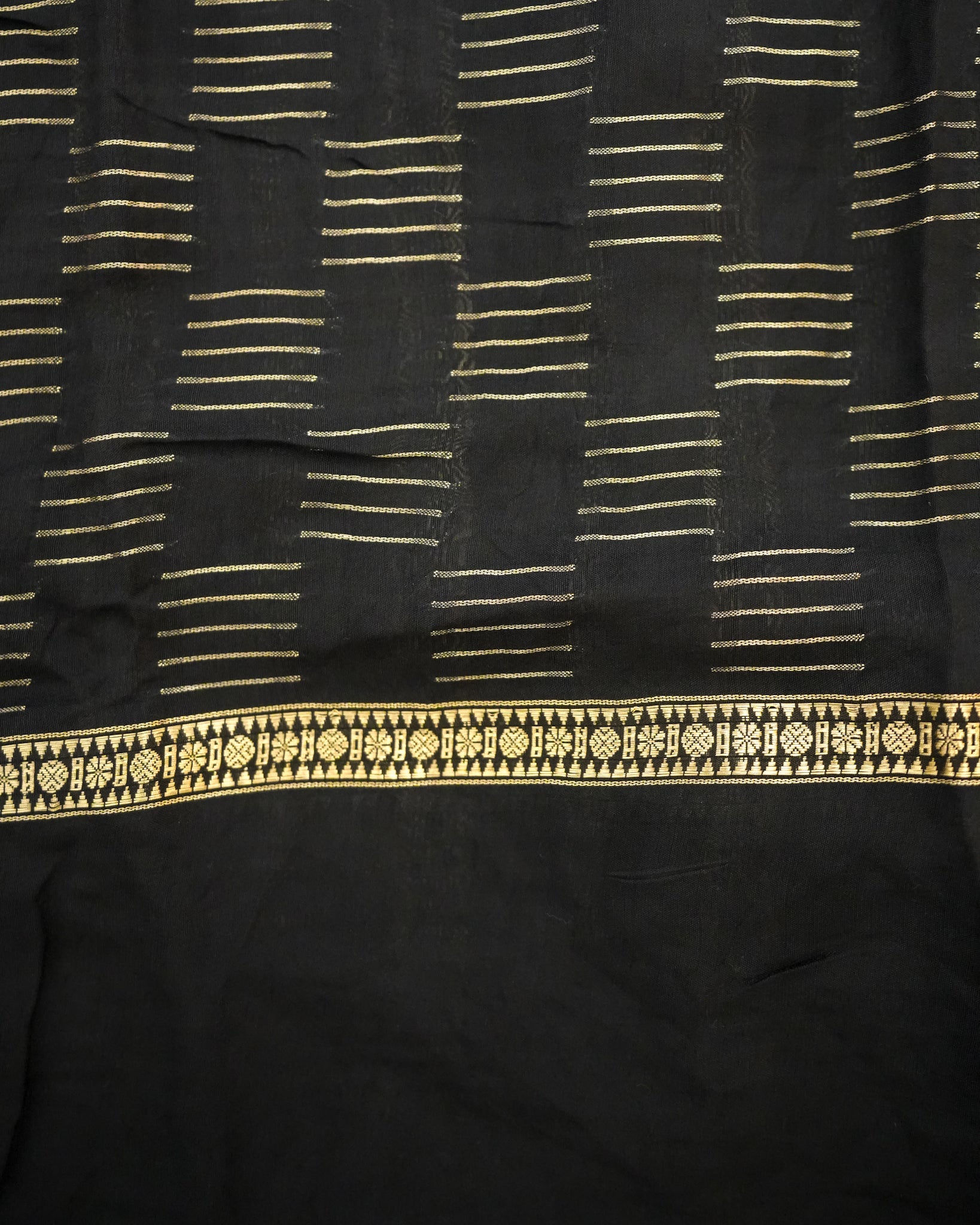 Soft Tussar Black Premium Saree with Zari Work & Pichwai Embroidered Border