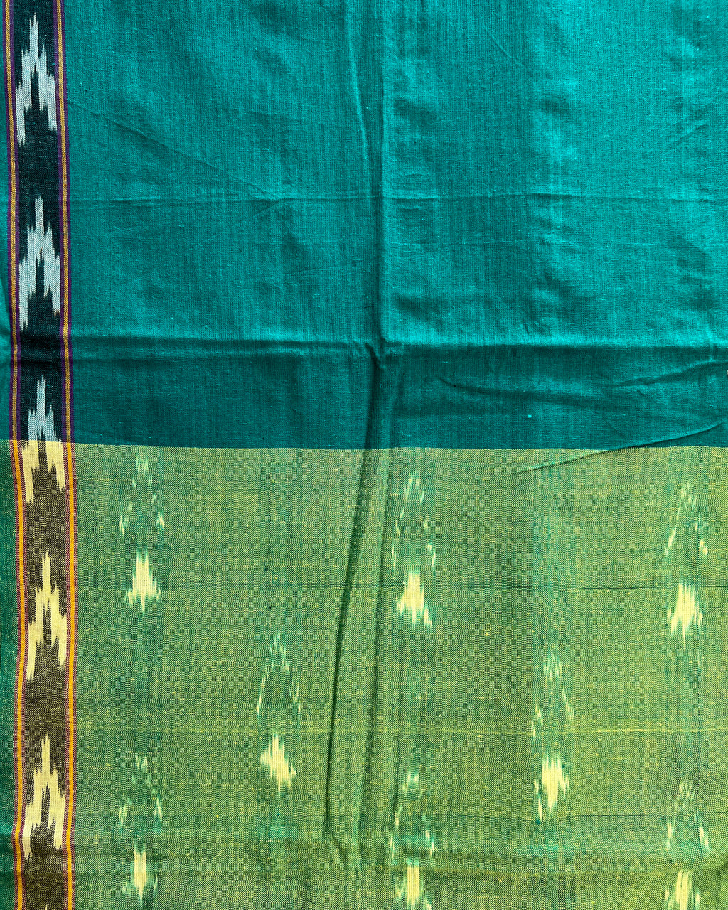 Single Ikkat Cotton Dress Material 3-Piece Green/Blue