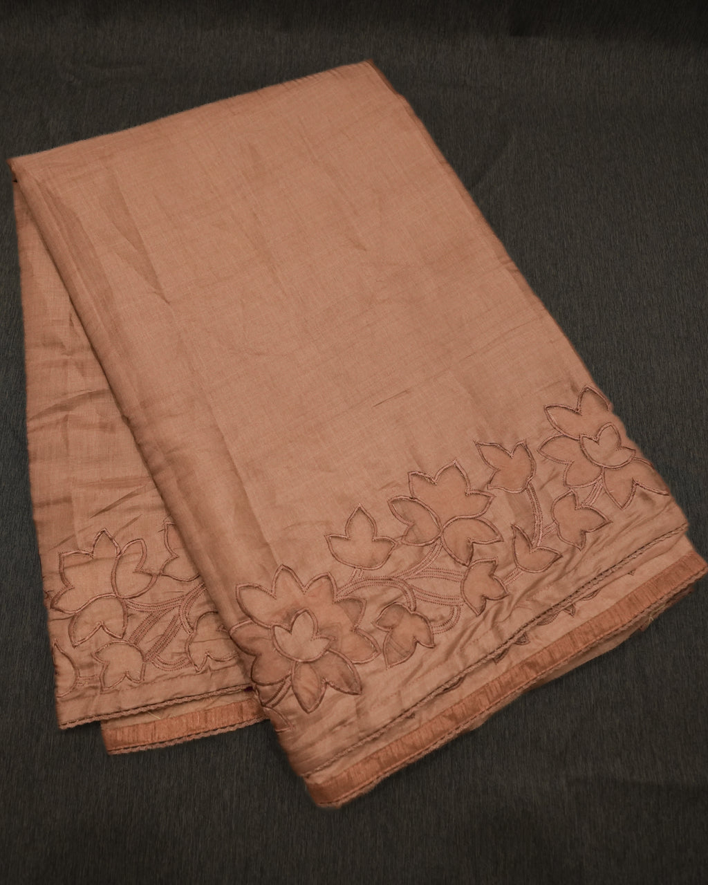 Tussar Premium Saree in Plain Peach with Appliqué Work Border