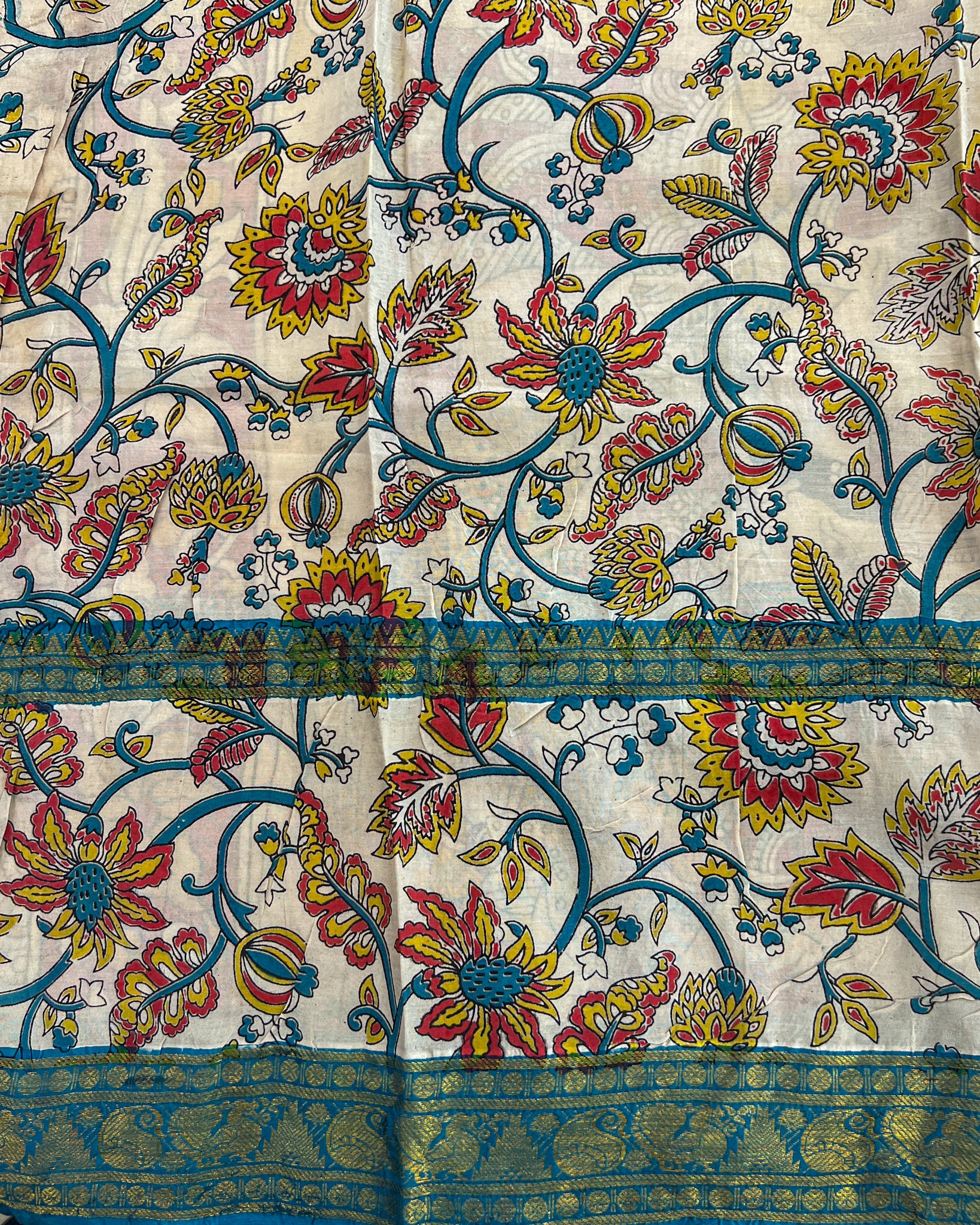 Mangalagiri Silk Saree with Kalamkari Border & Pallu | Yellow