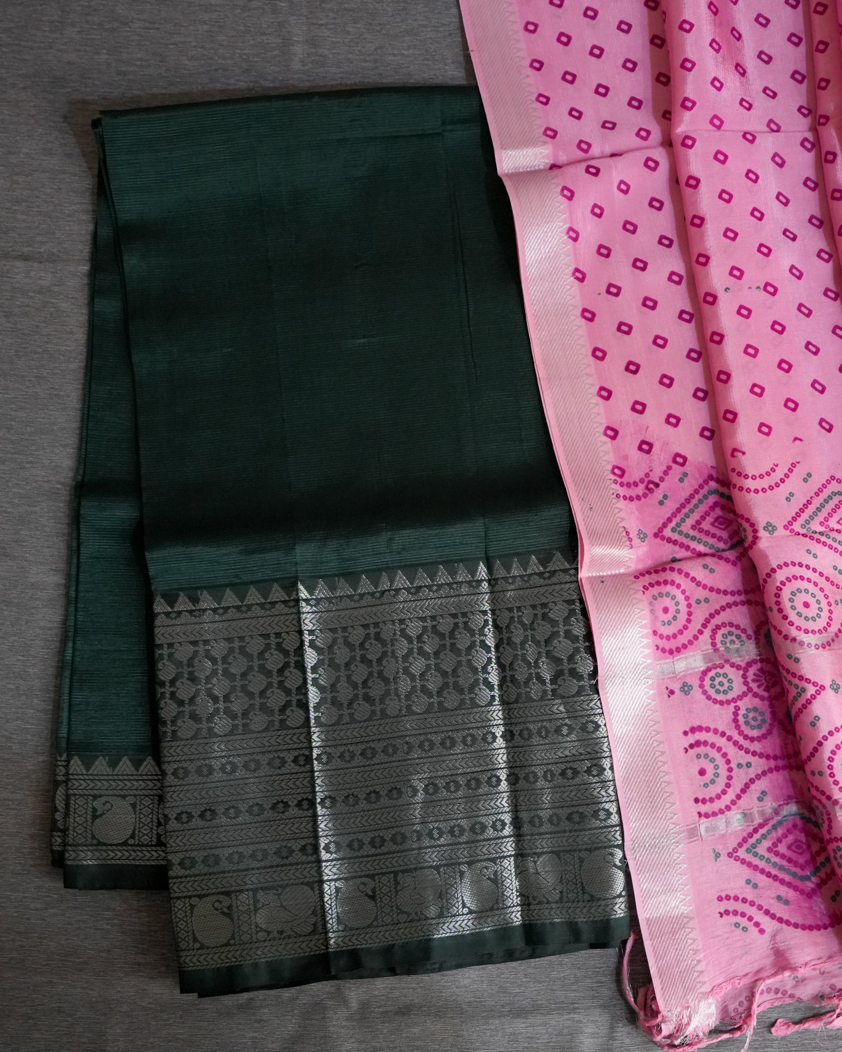 Mangalagiri Kanchi Border Unstitched Silk Top with Digital Print Silk Dupatta