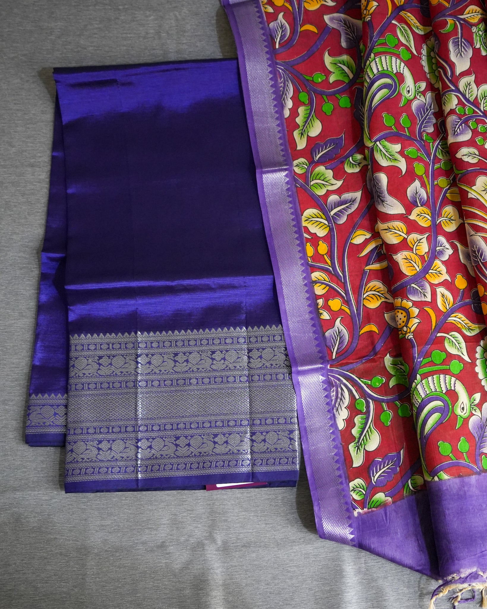 Mangalagiri Kanchi Border Unstitched Silk Top with Digital Print Silk Dupatta