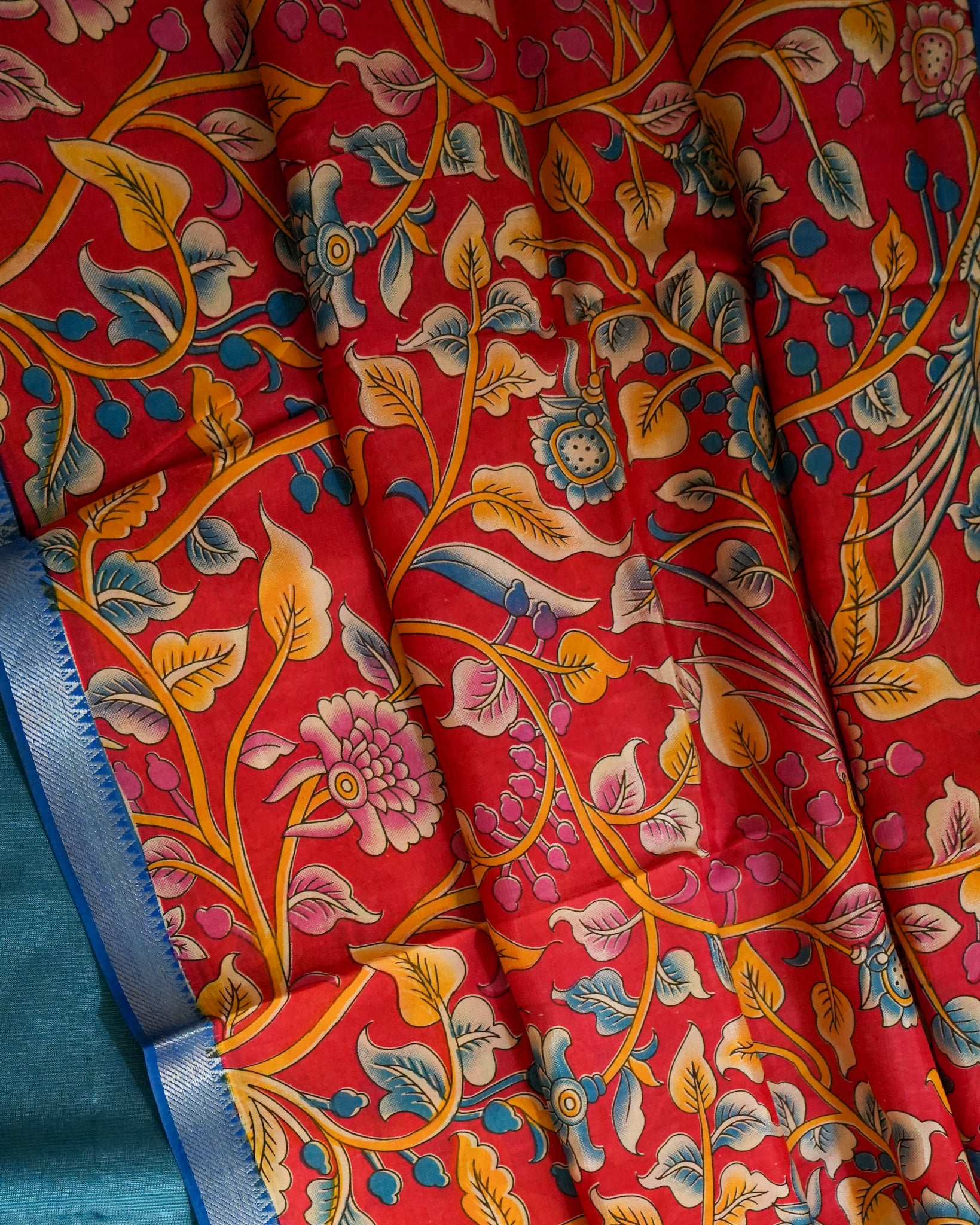 Mangalagiri Kanchi Border Unstitched Silk Top with Digital Print Silk Dupatta