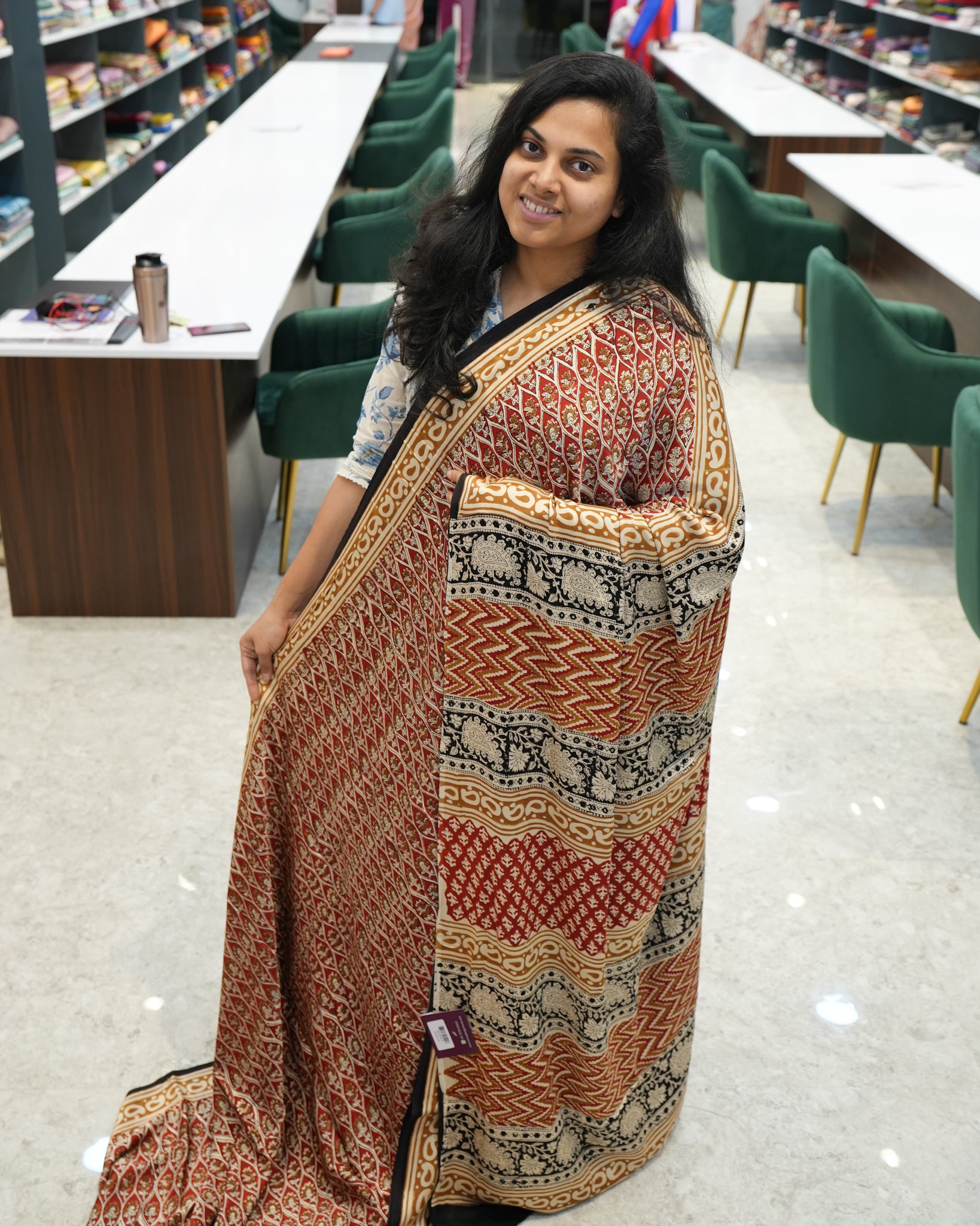 Pure Modal Silk Ajrakh Design Hand Block Printed