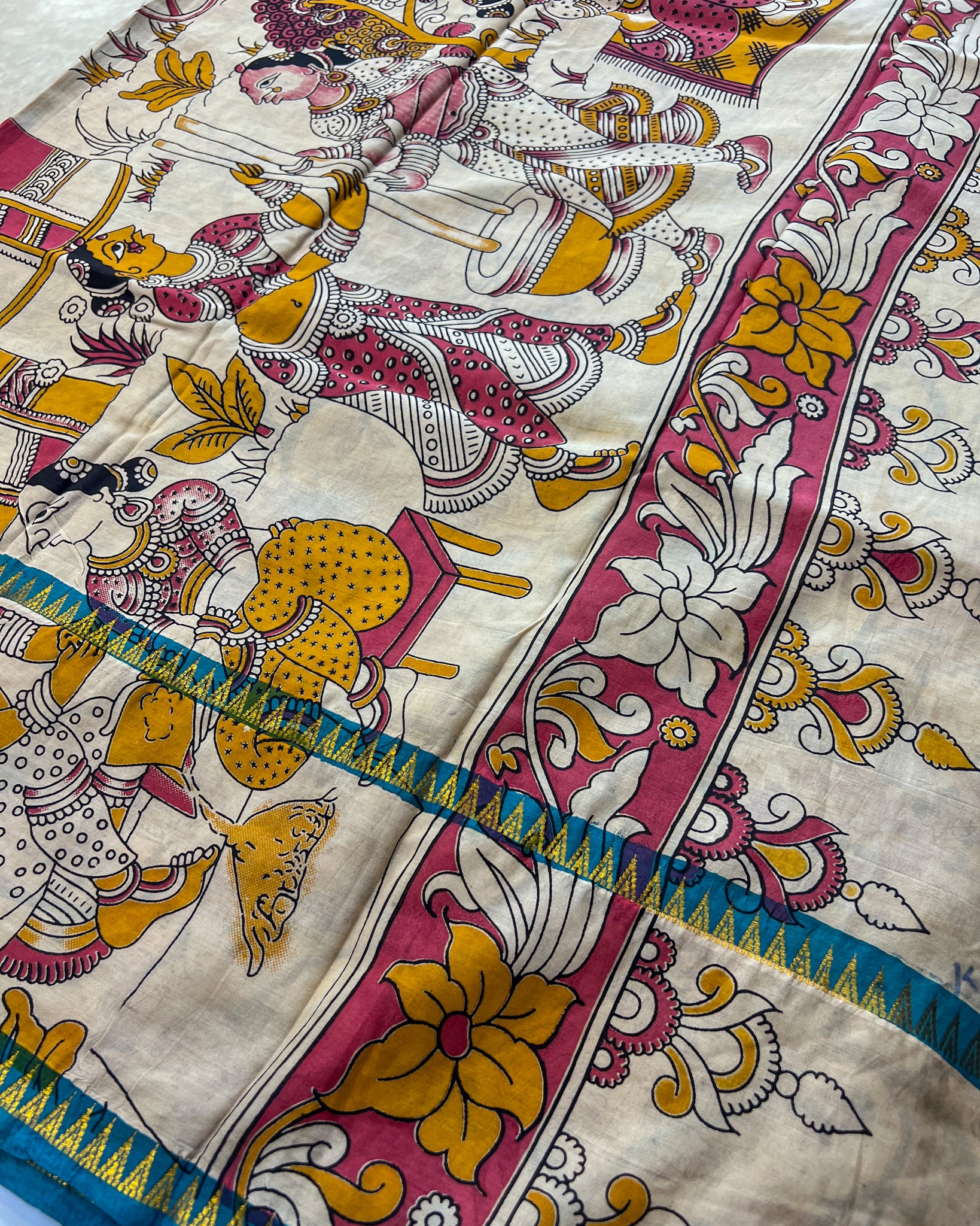 Mangalagiri Silk Saree with Kalamkari Border & Pallu | Blue