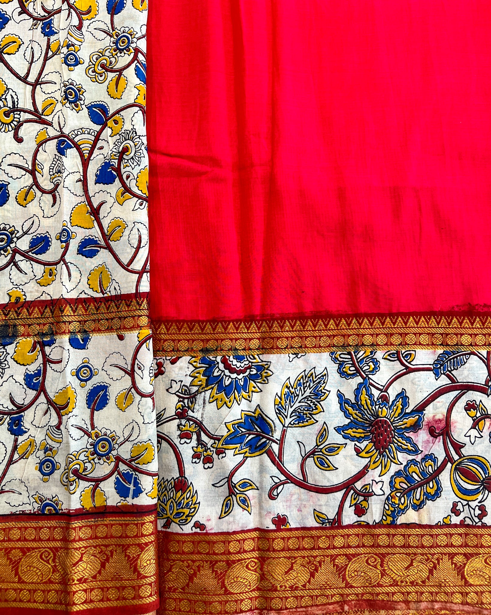 Mangalagiri Silk Saree with Kalamkari Border & Pallu | Red