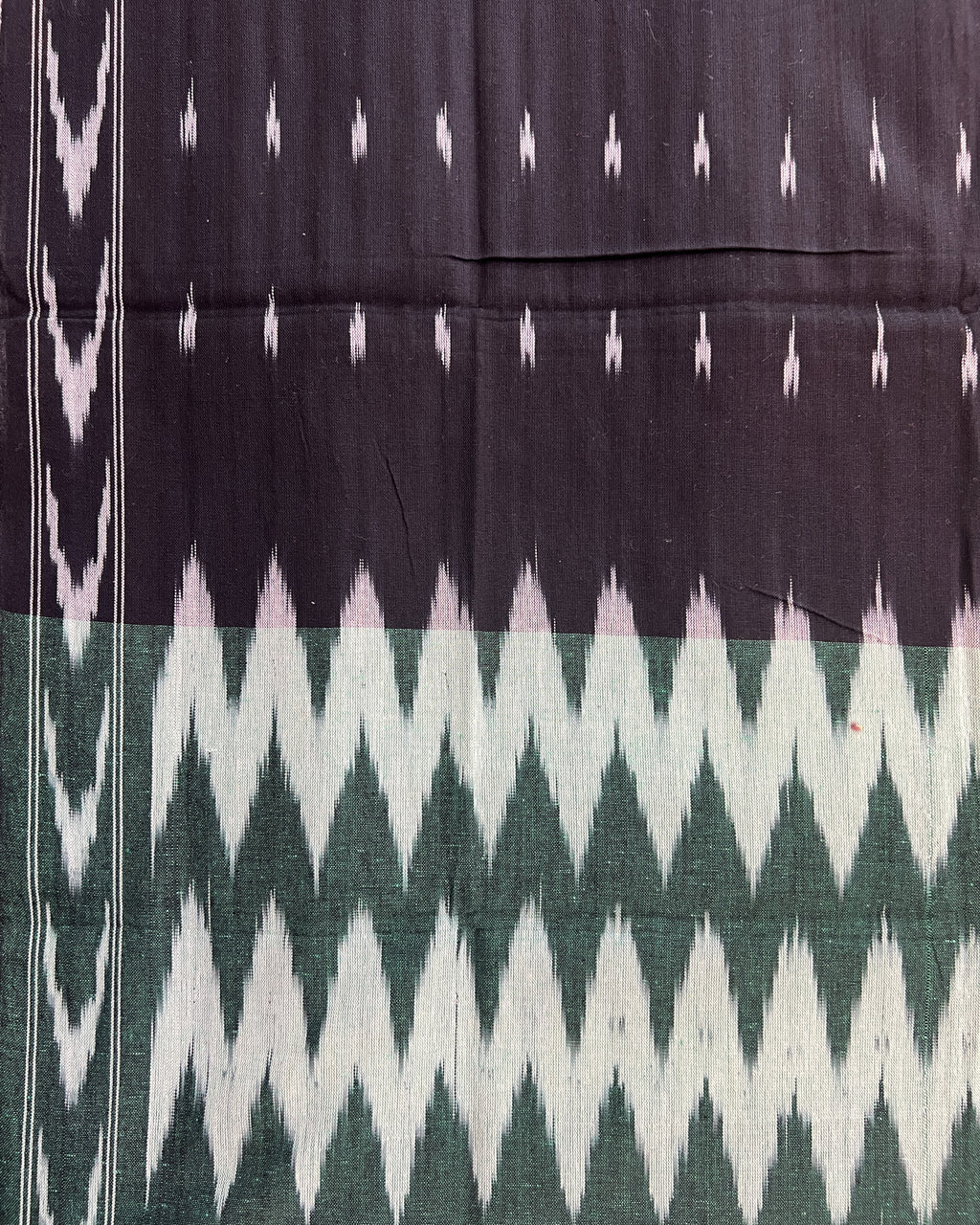 Single Ikkat Cotton Dress Material 3-Piece Black/Green