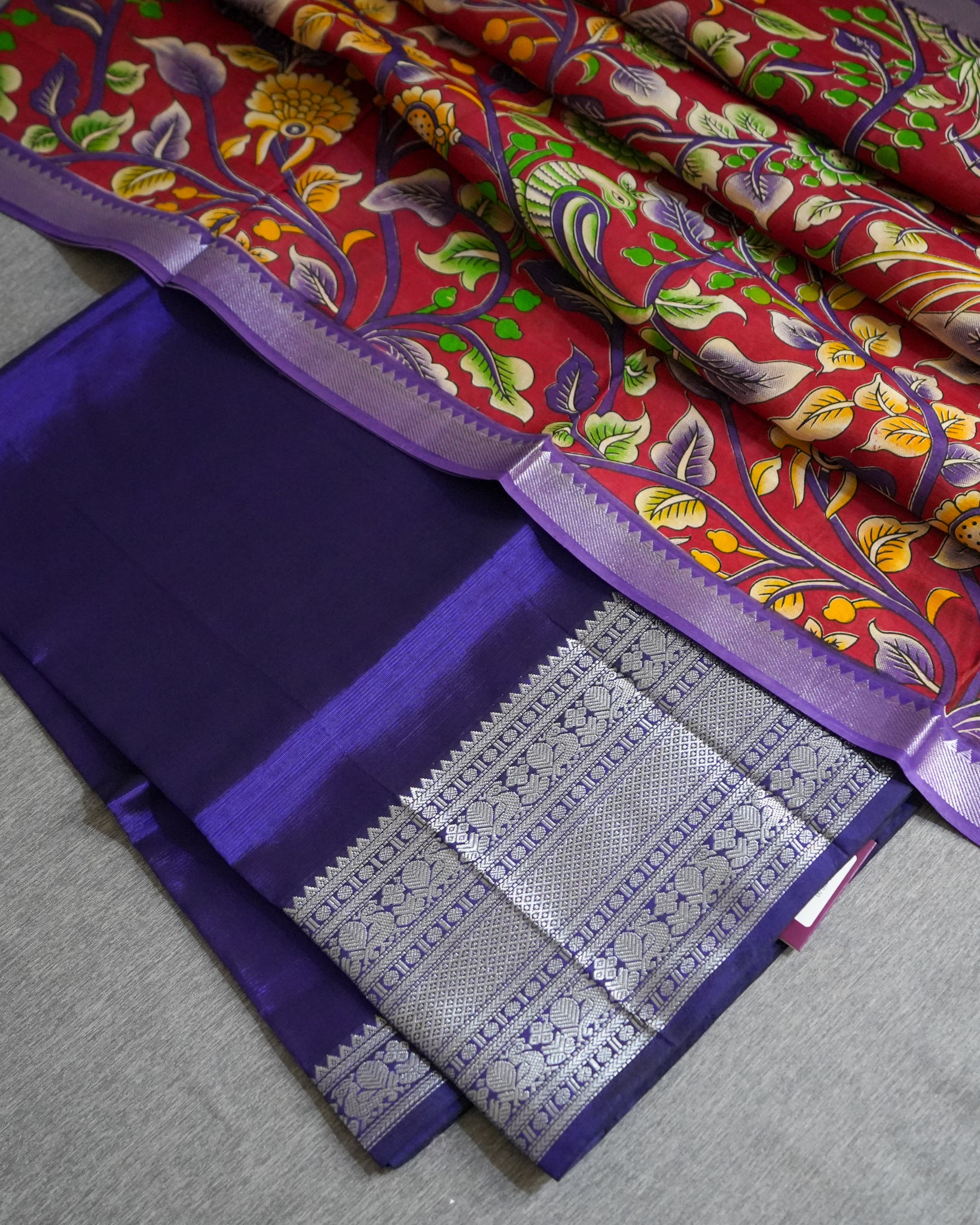 Mangalagiri Kanchi Border Unstitched Silk Top with Digital Print Silk Dupatta