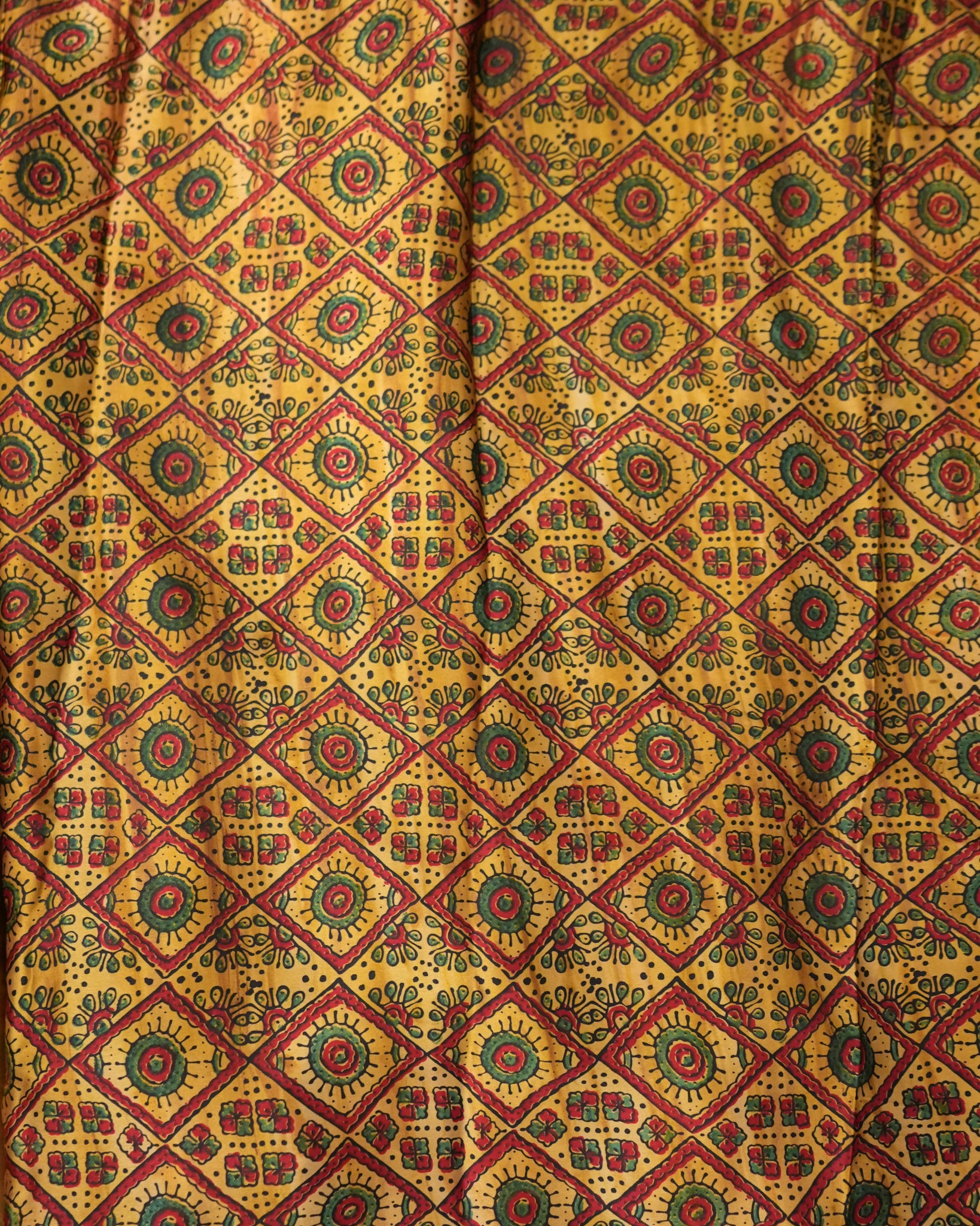 Premium Semi Modal Silk Saree in Yellow with Shibori & Ajrakh Print