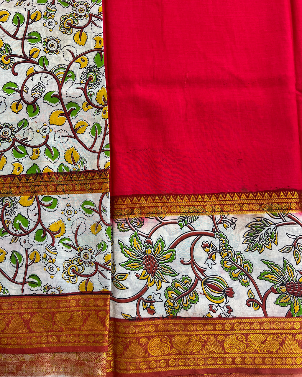 Mangalagiri Silk Saree with Kalamkari Border & Pallu | Reds
