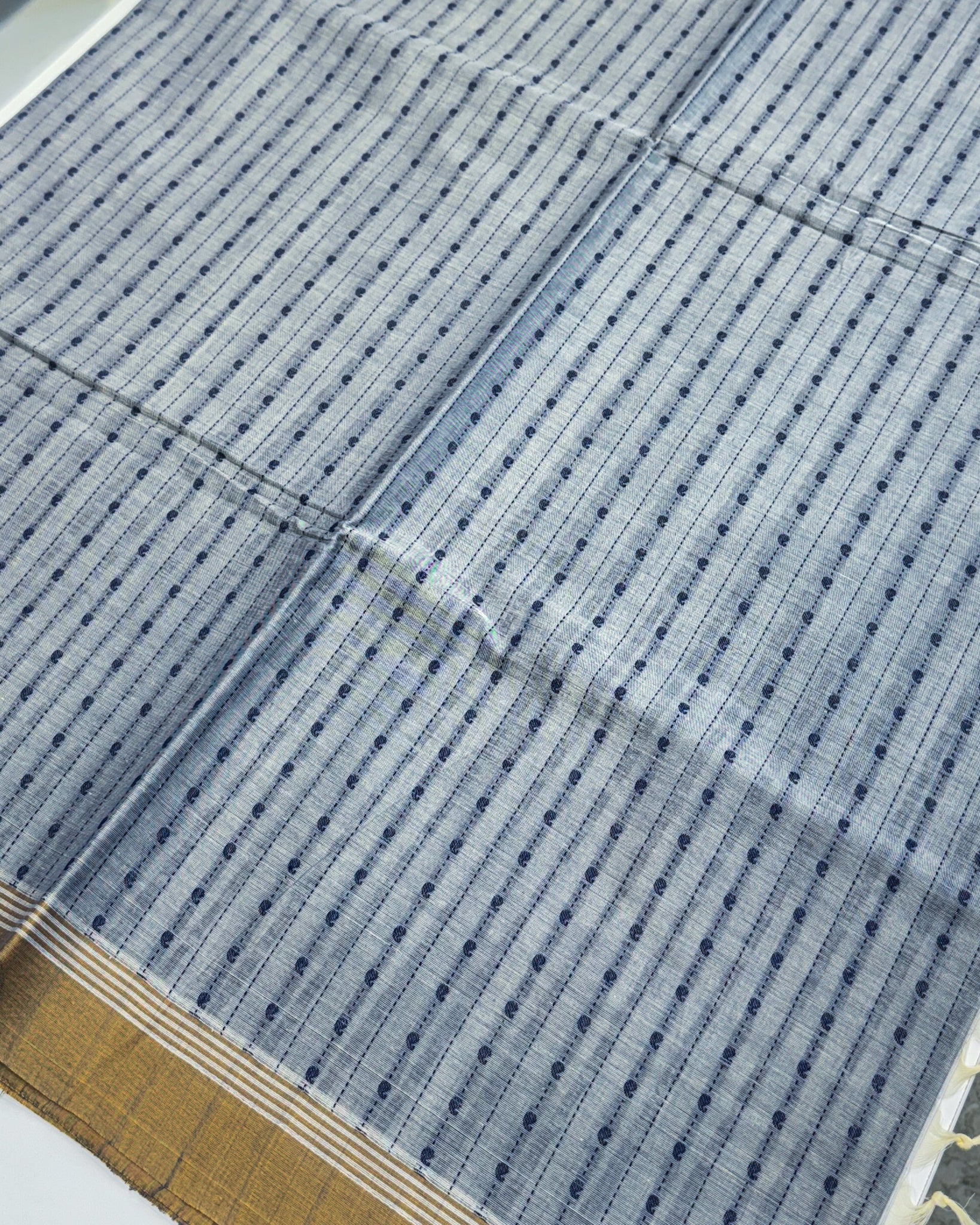 Kanchi Cotton Blue Saree with Mango Line Buttas Thread Work