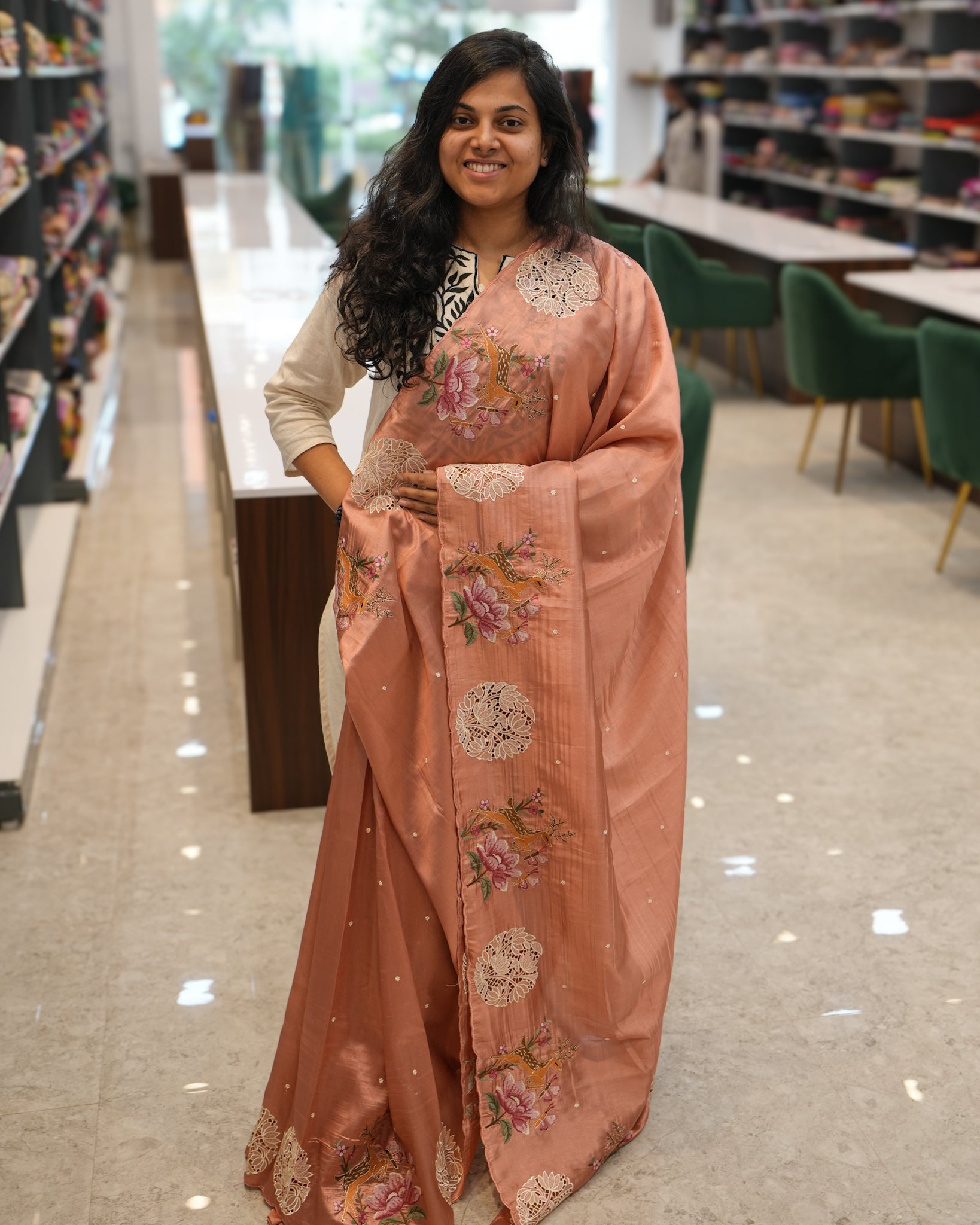 Pink Premium Tussar Saree with Cutwork Embroidery