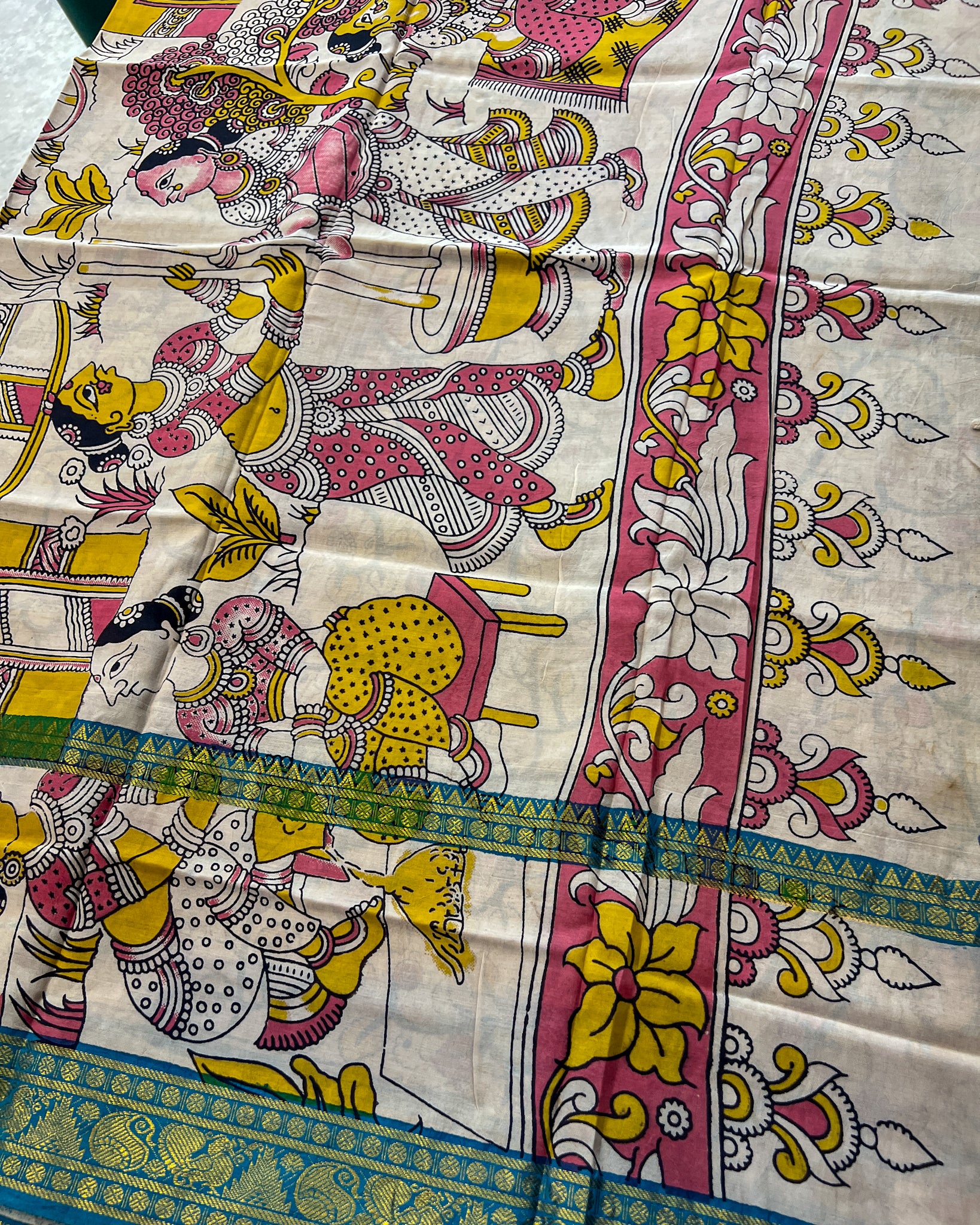 Mangalagiri Silk Saree with Kalamkari Border & Pallu | Blues
