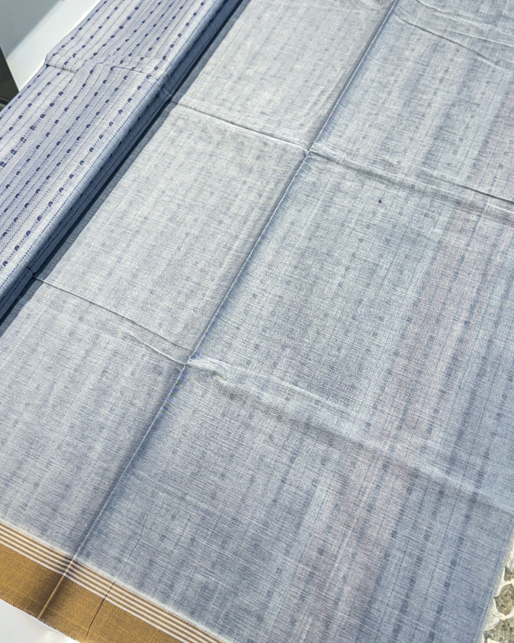 Kanchi Cotton Blue Saree with Mango Line Buttas Thread Work