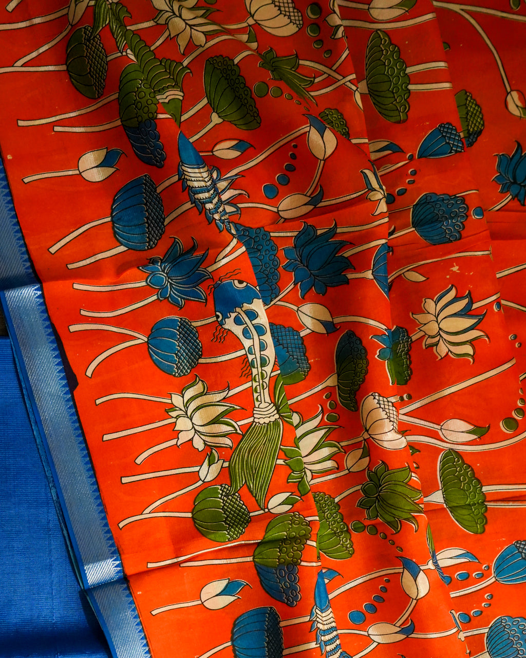 Mangalagiri Kanchi Border Unstitched Silk Top with Digital Print Silk Dupatta