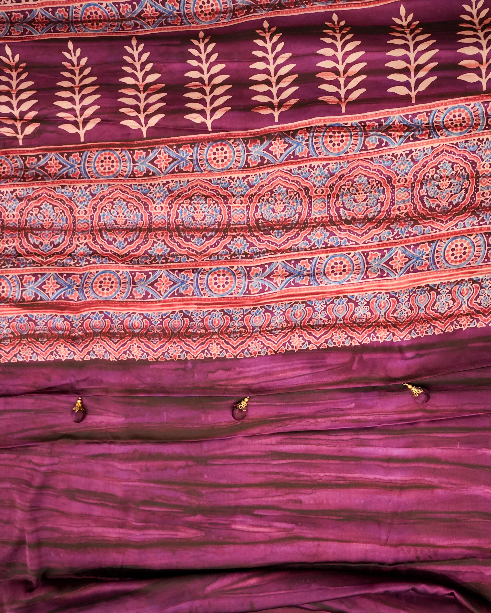 Premium Semi Modal Silk Saree in Plum with Shibori & Ajrakh Print