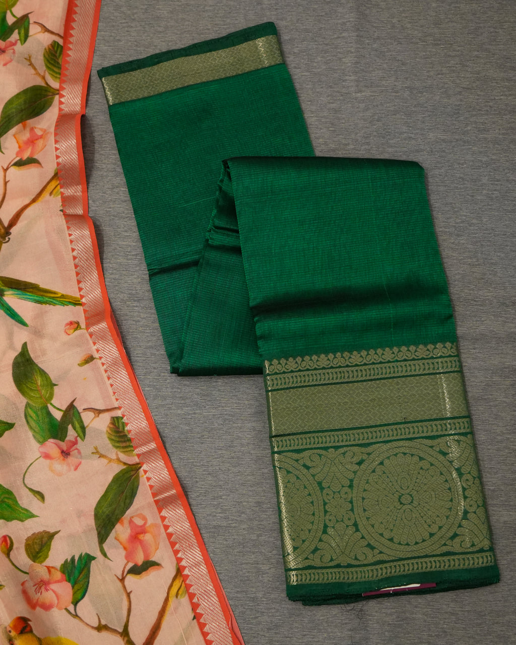 Pure Mangalagiri Silk Green Lehenga Set Kalamkari Dupatta