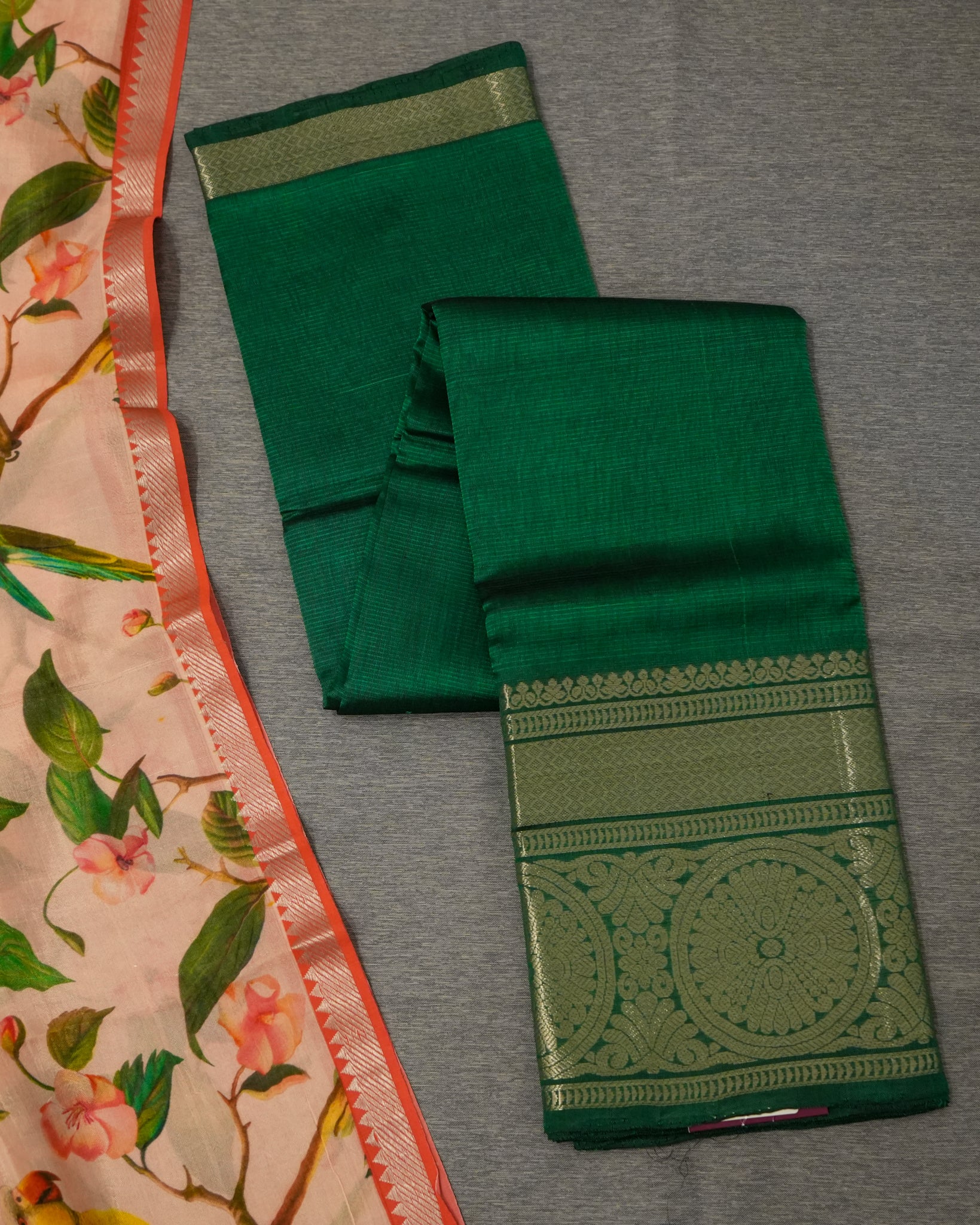 Pure Mangalagiri Silk Green Lehenga Set Kalamkari Dupatta
